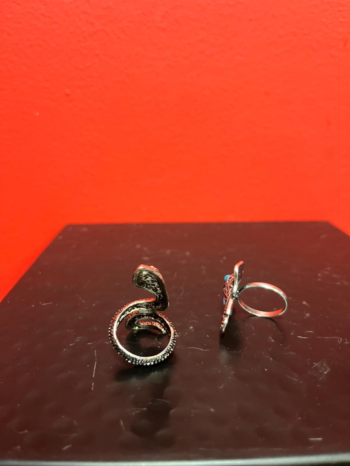Elephant ring size 7.5 and snake ring size 6.5 approximately price for both silver untested great to wear or gift