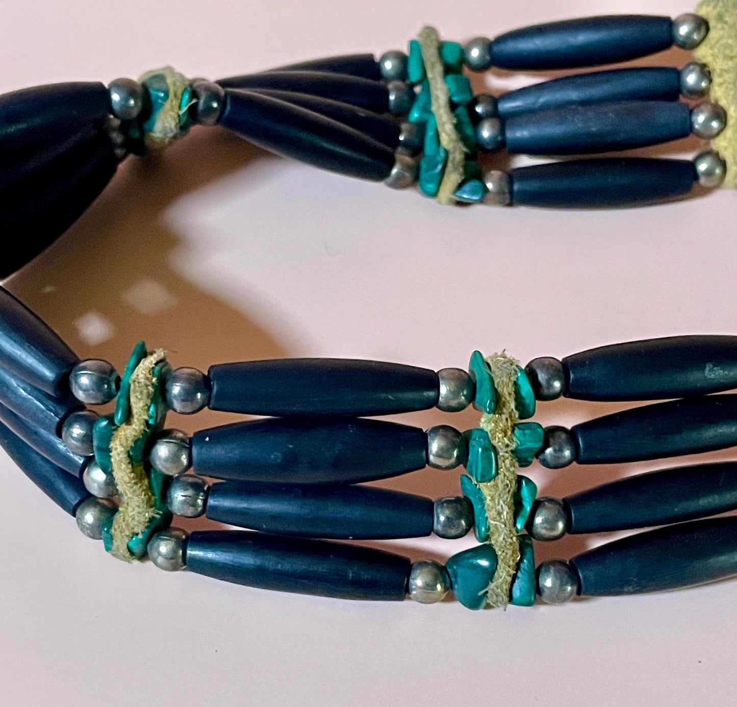 Cool Leather, Ebony, Wood and stone Necklace