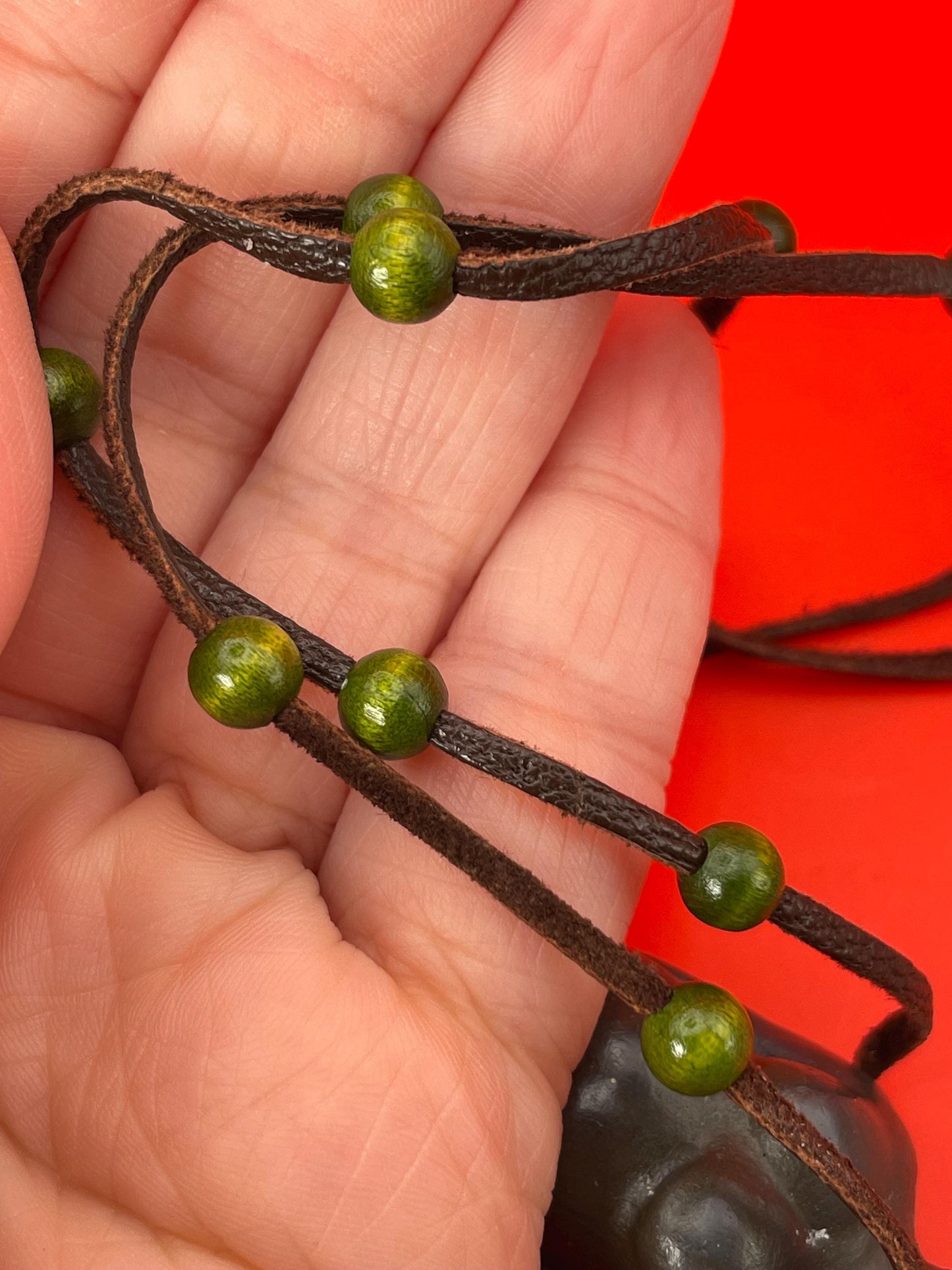 Amazing 27 inch Abstract Stone Nude Pendant Necklace with Rope and Wooden Beads