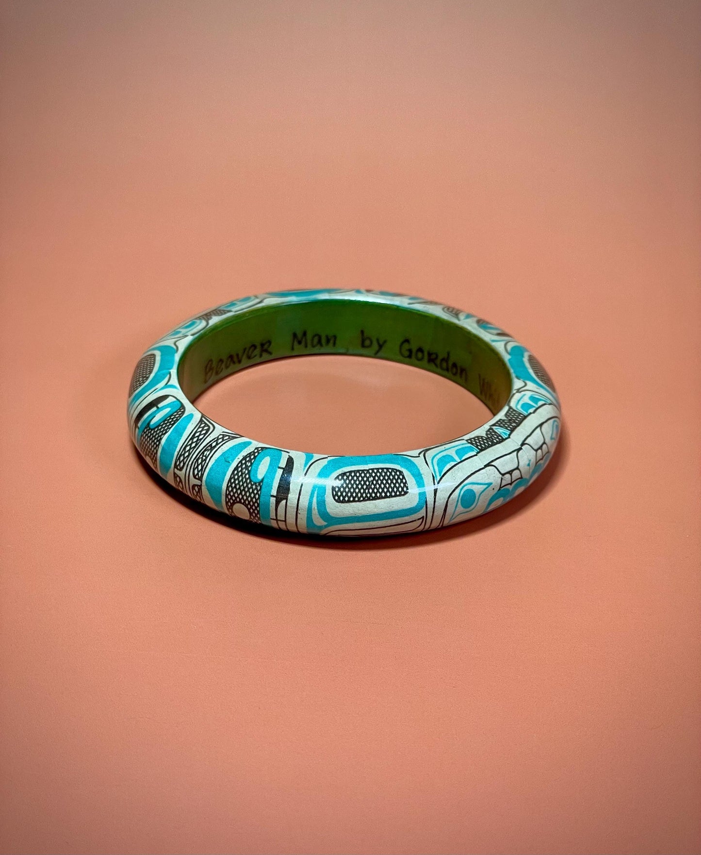 Haida Beaver Man Design Wood Bangle by Gordon White  3.5 Signed Collectible