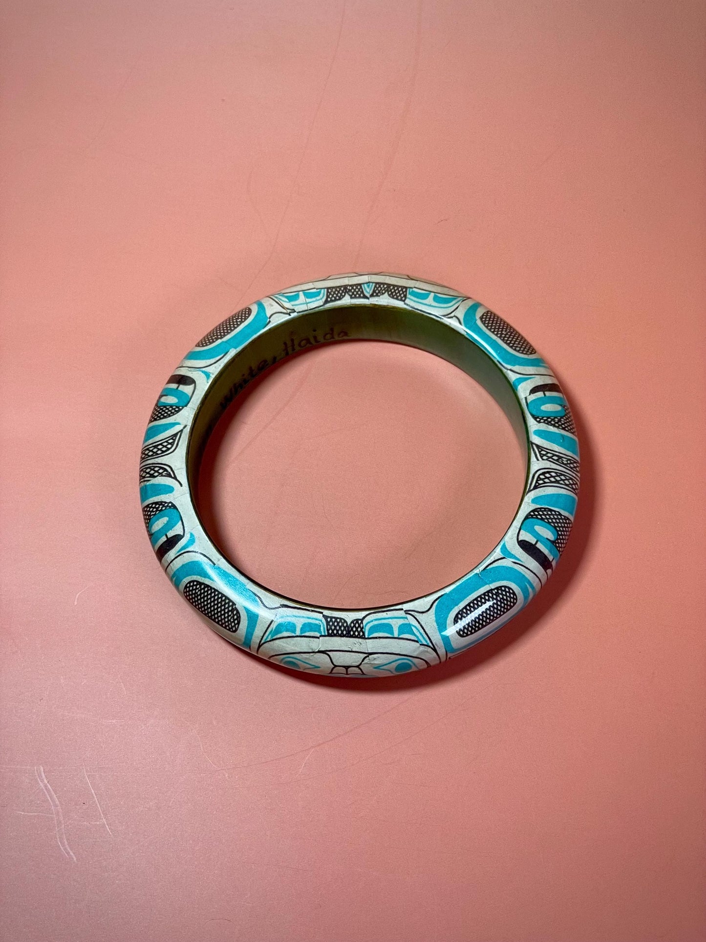 Haida Beaver Man Design Wood Bangle by Gordon White  3.5 Signed Collectible