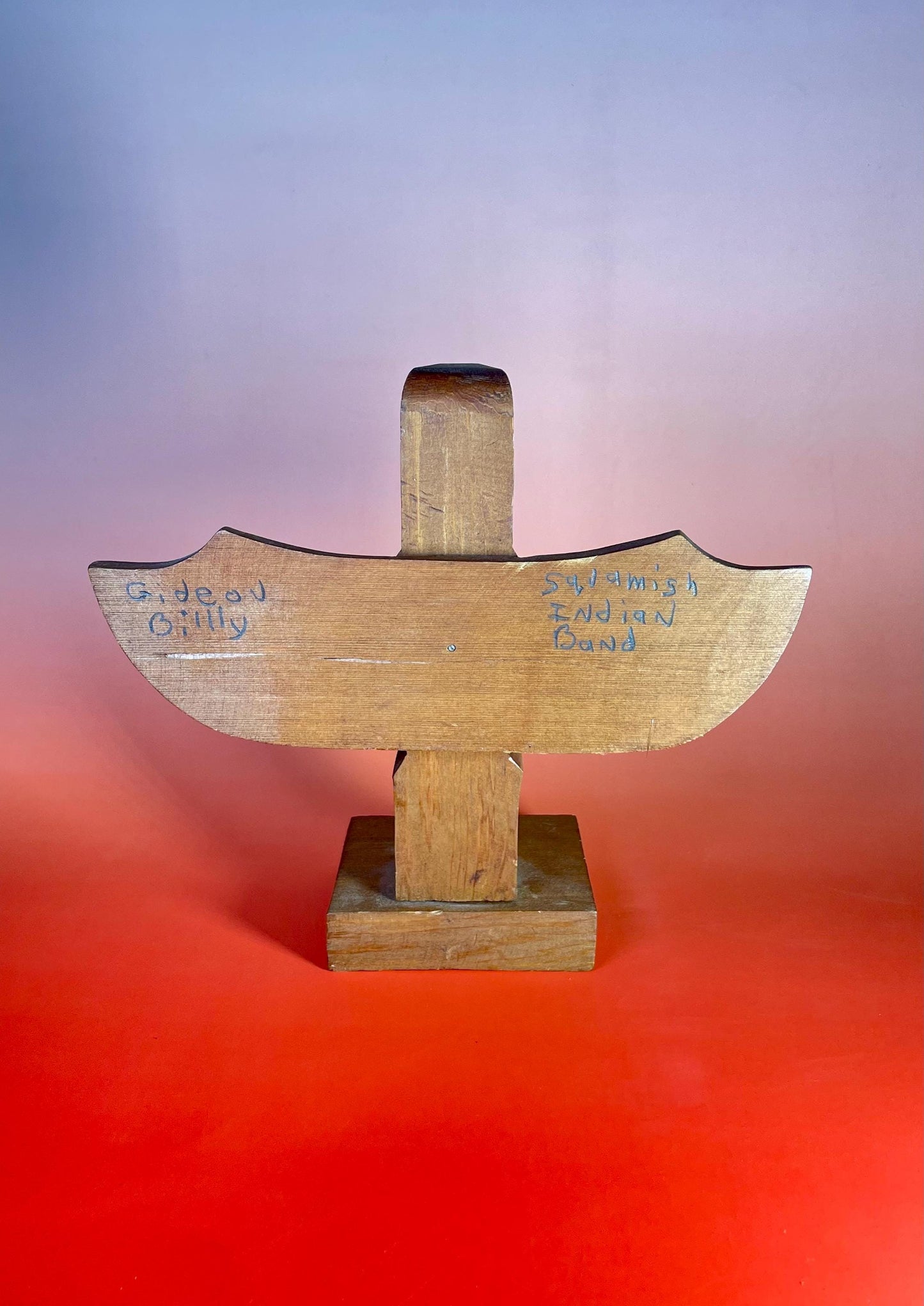 Cedar Carved Totem signed by Squamish Indian Band artist Gideon Billy