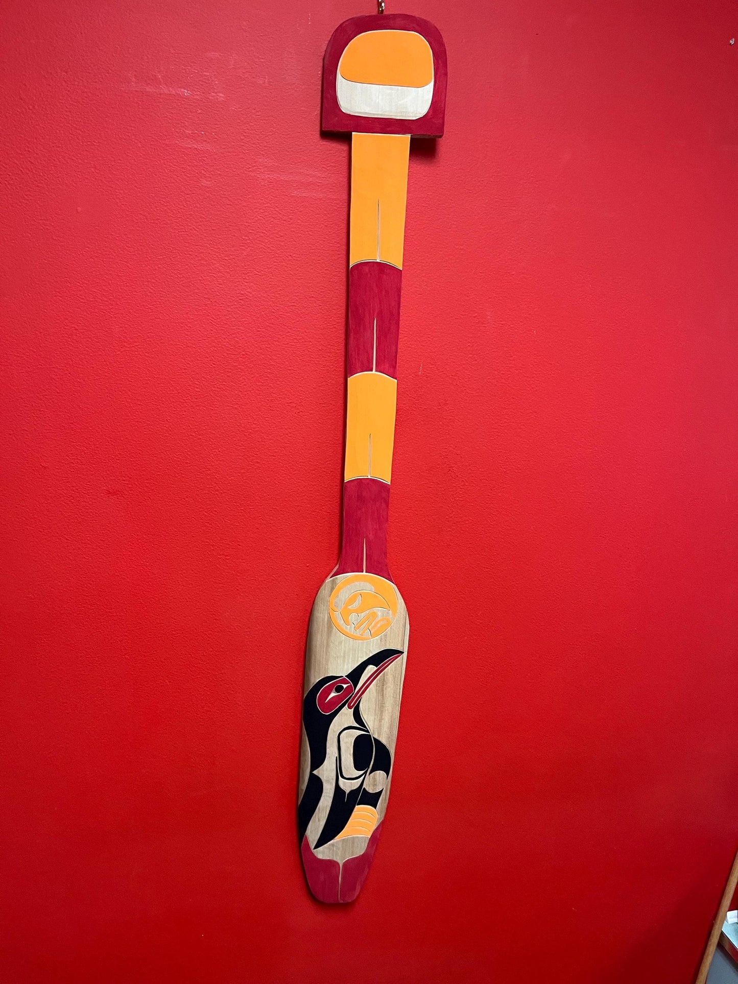 Tyrone Joseph paddle stunning 40 x 5 wide cedar indigenous northwest coast carved and painted Raven paddle ready to hang wow