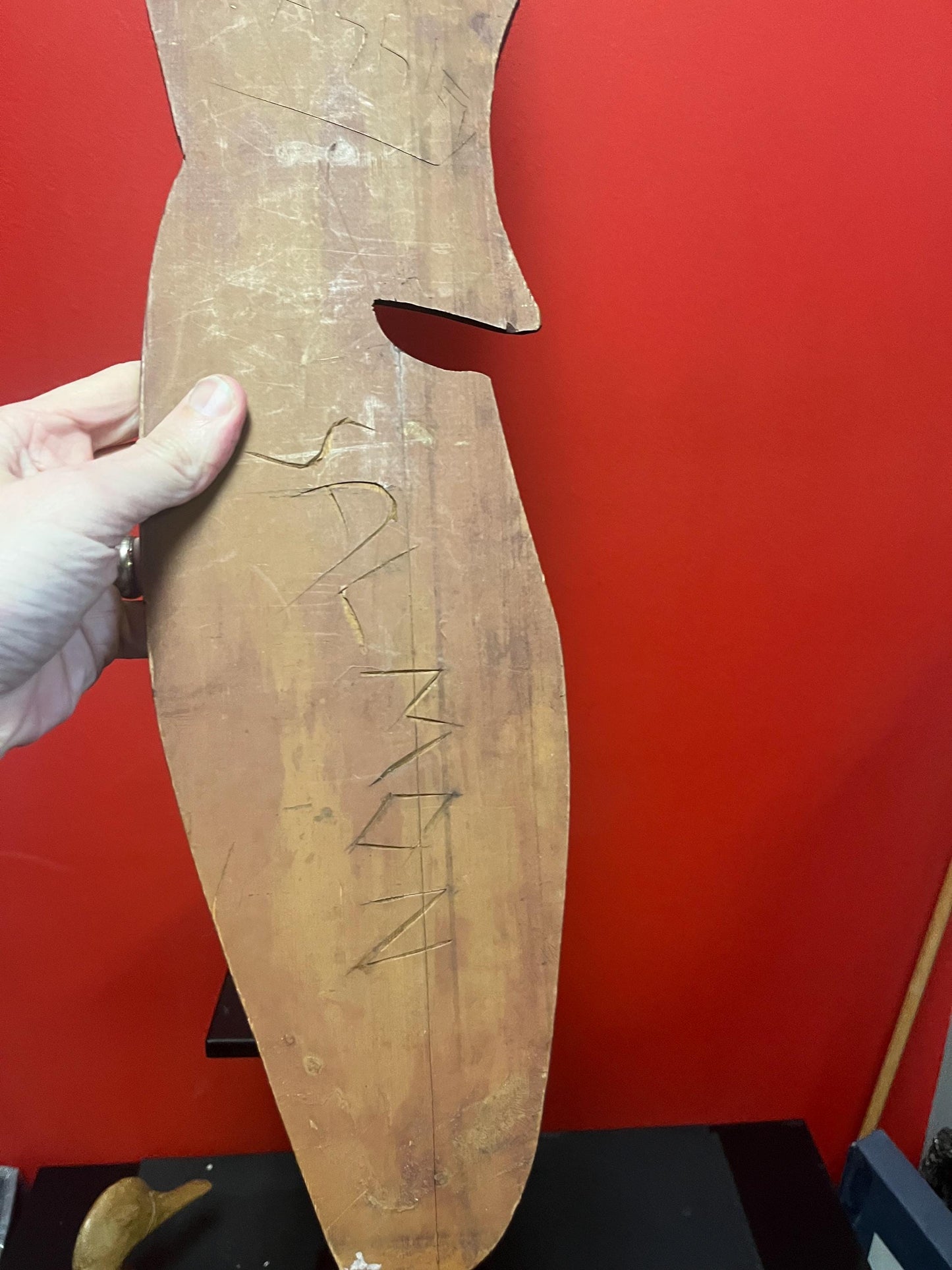 Beautiful indigenous first nations Pacific Northwest Coast Eagle Salmon plaque 30 inches long great detail signed EITOLL ASHLEY