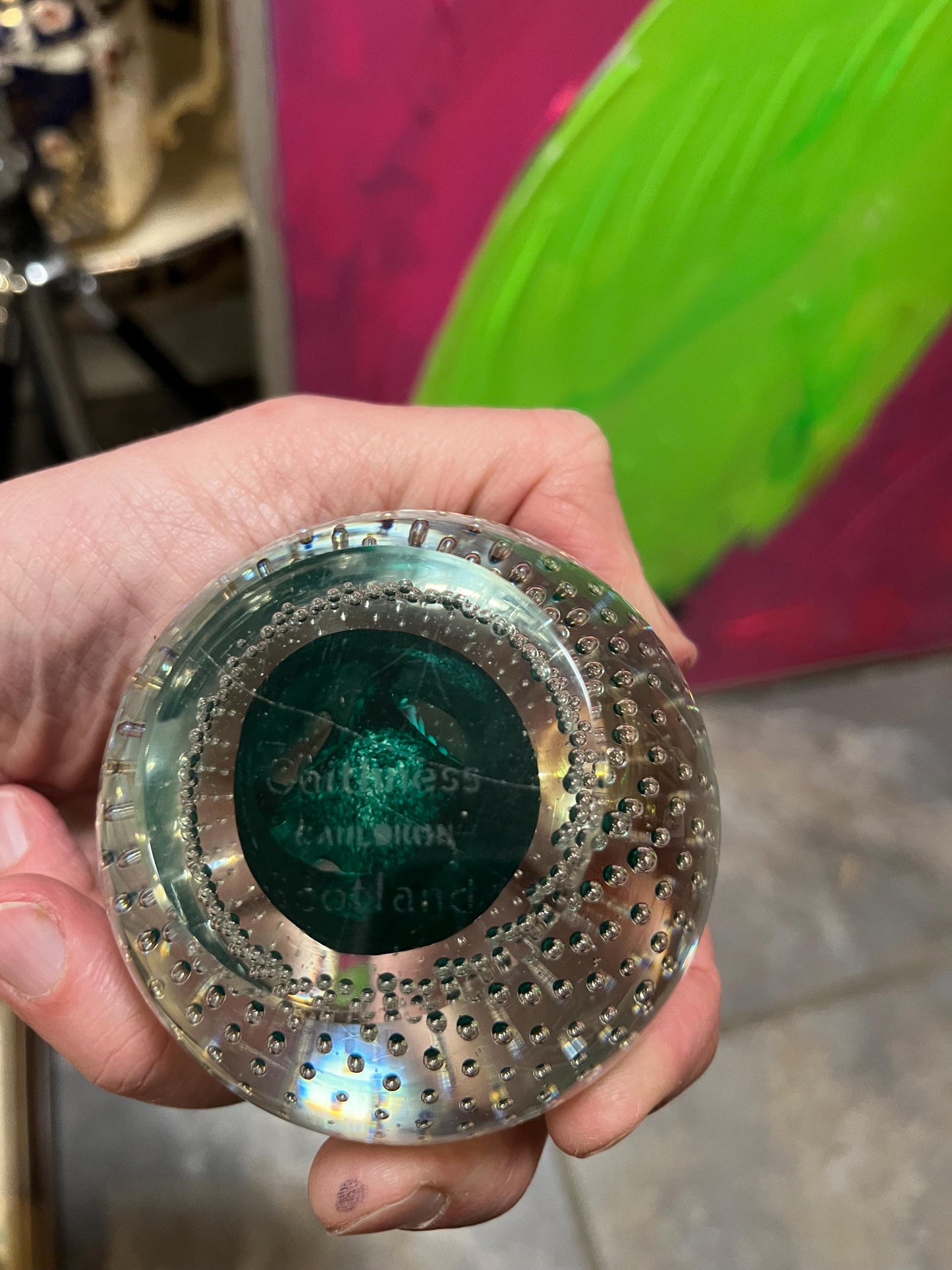 Cathiness art glass Scotland paperweight signed and authentic great for gift good value