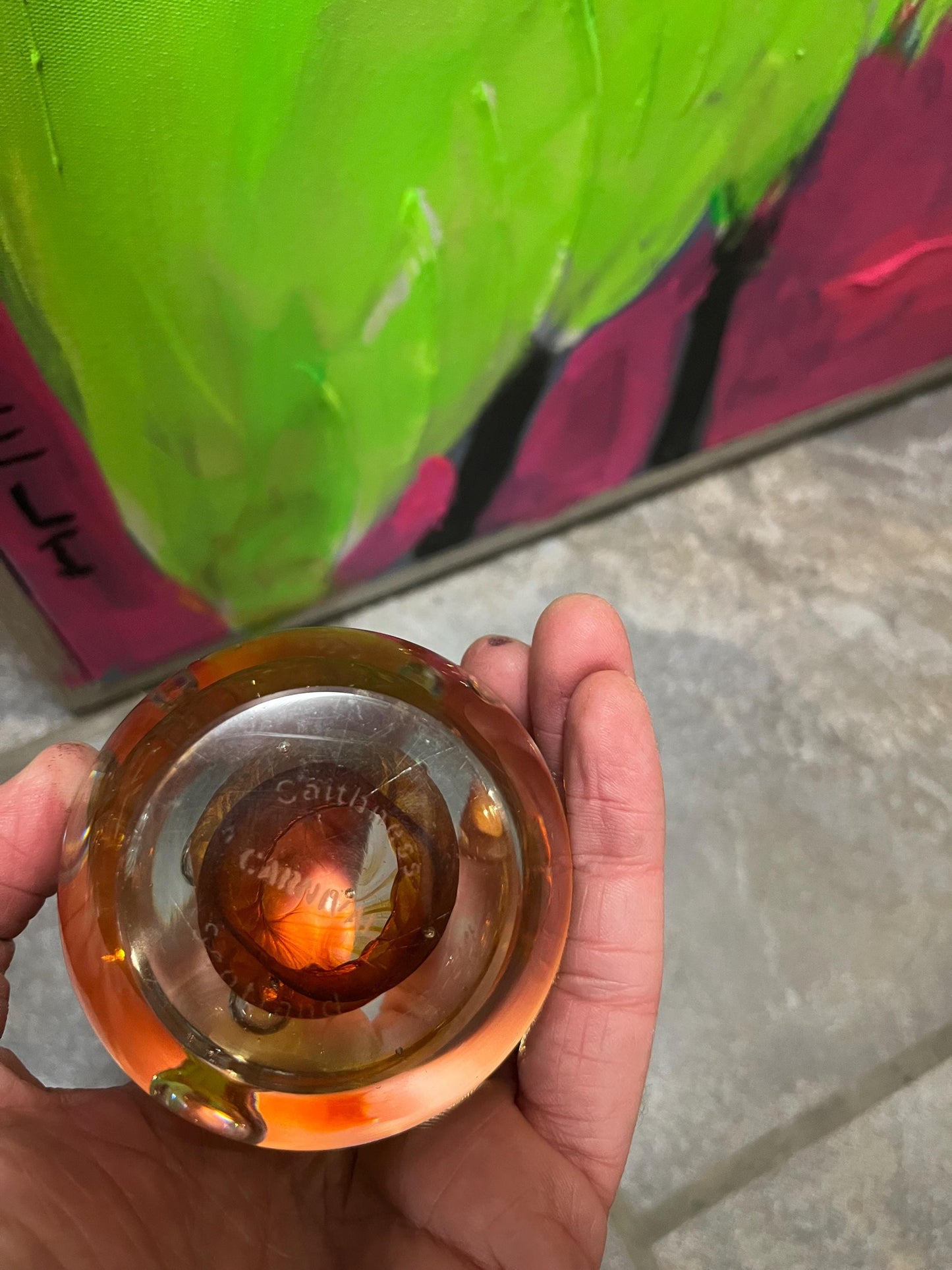 Cathiness art glass Scotland paperweight signed and authentic great for gift good value