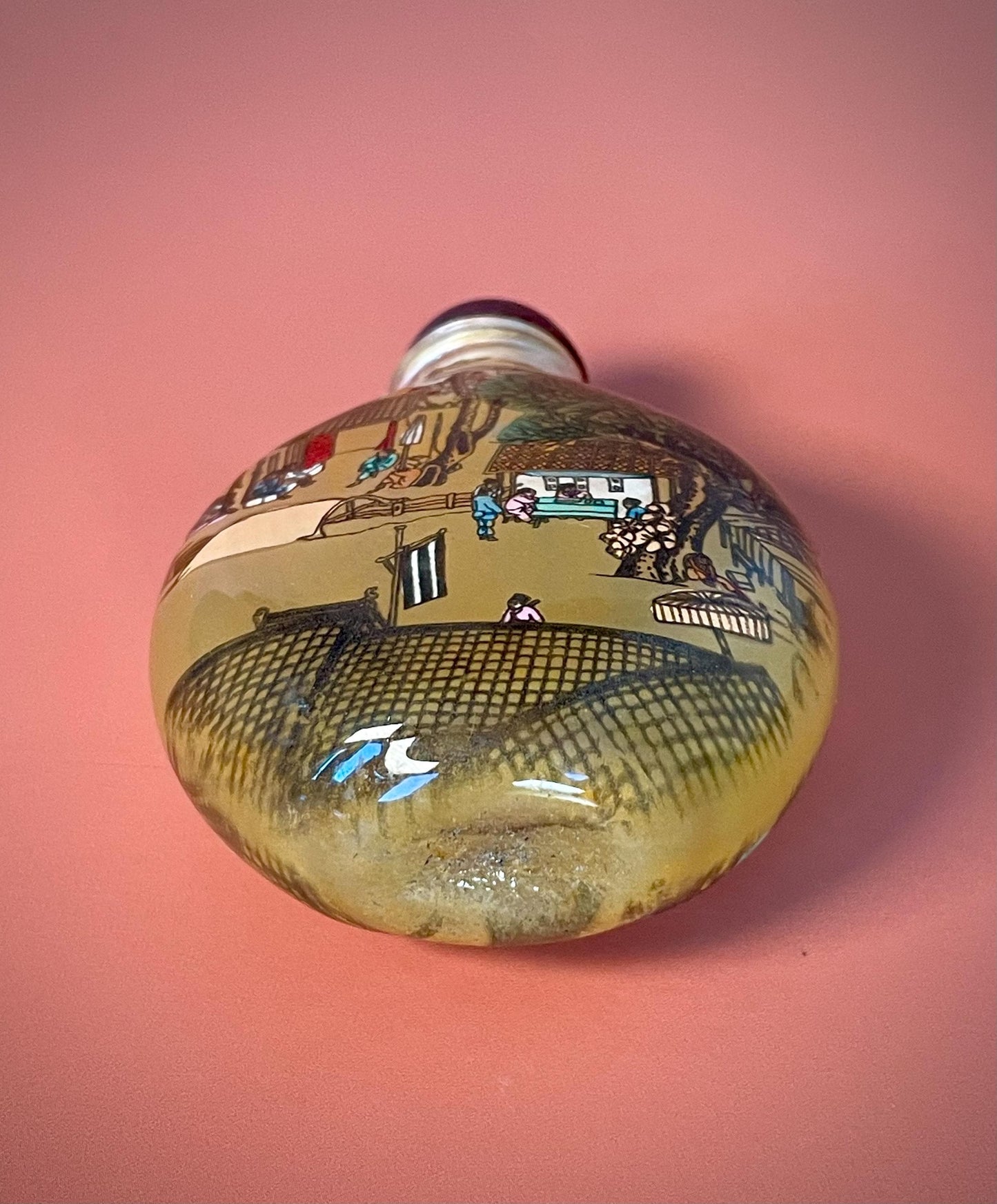Painted Inside Snuff Bottle - 2.5 Inches - Intricate Village Scene