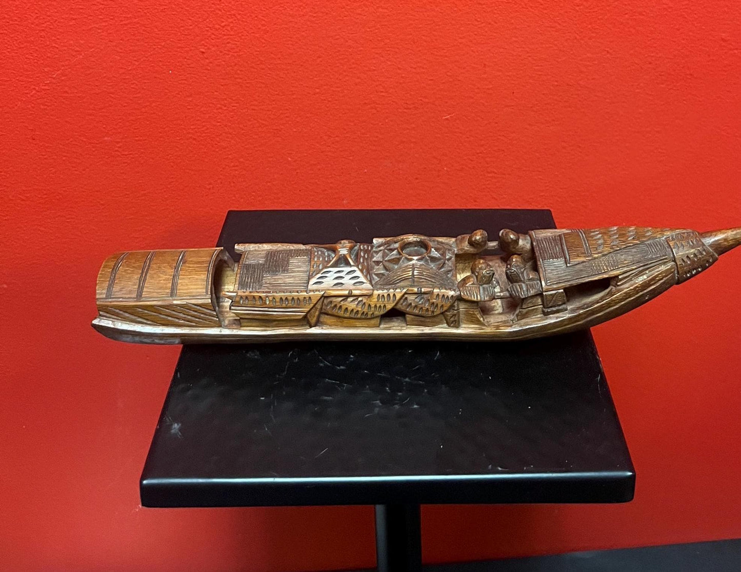Very well carved antique Asian boxwood boat 10 inches long superb little piece wow