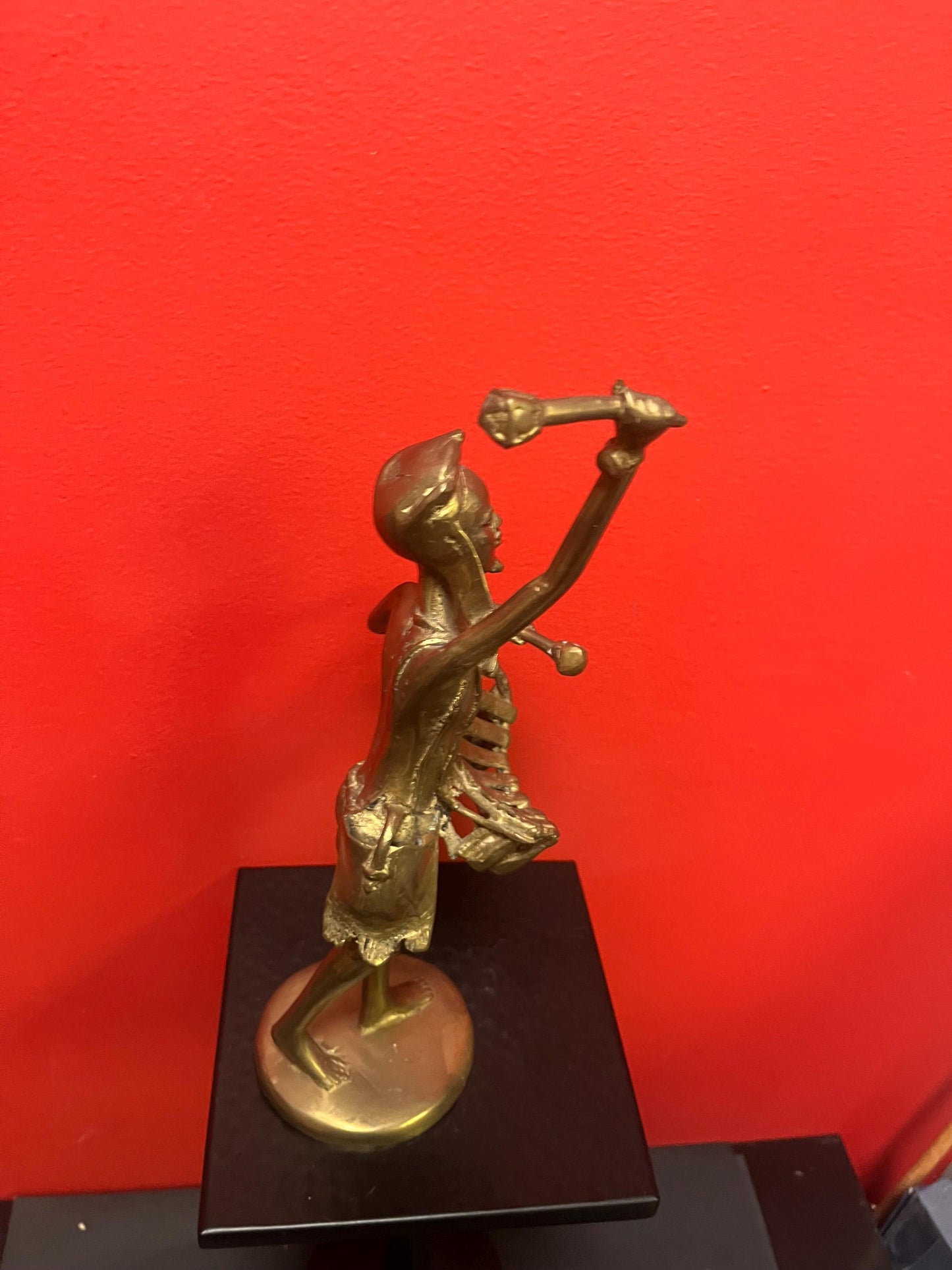 Absolutely stunning 14 inch tall, antique Ashanti African bronze statue of a drummer from major collection with amazing patina