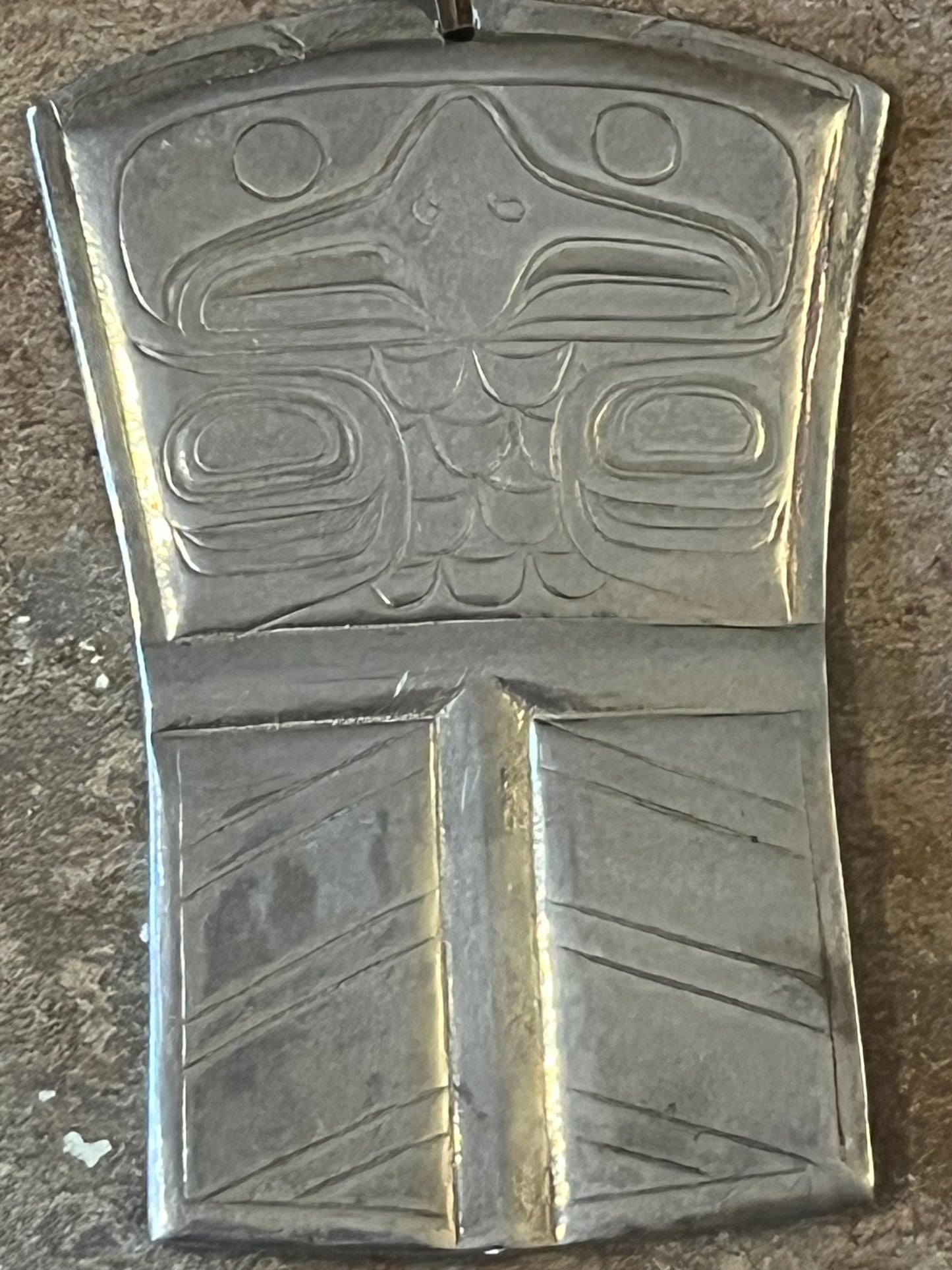 Stunning very high-quality heavy indigenous first nation pacific north West Coast copper shaped pendant depicting an eagle  3 inches - gift