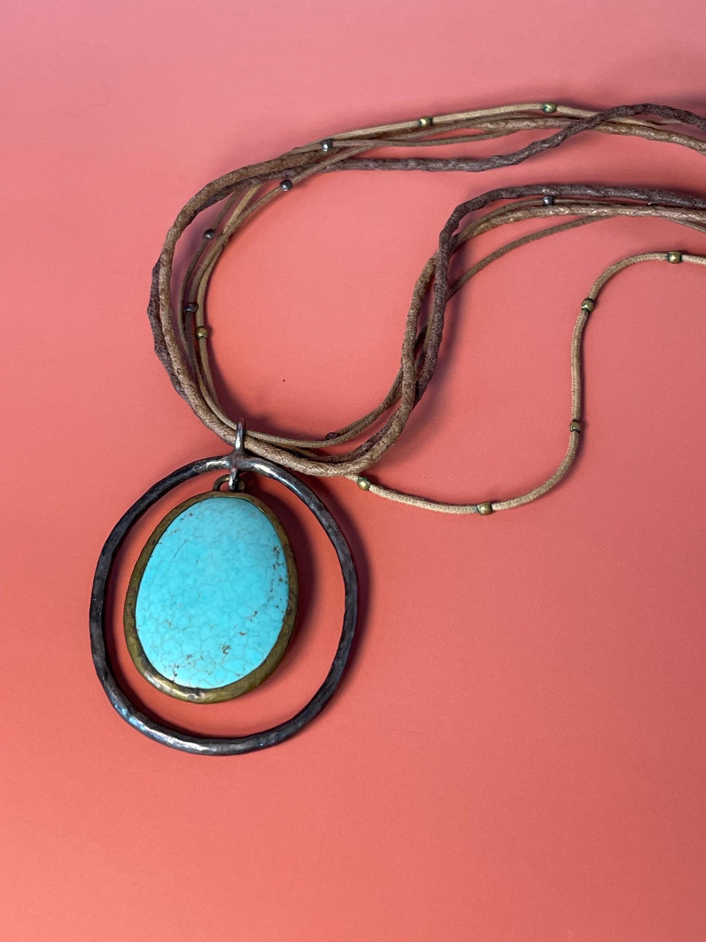 20 Necklace with 2.5 Turquoise Pendant and leather cord