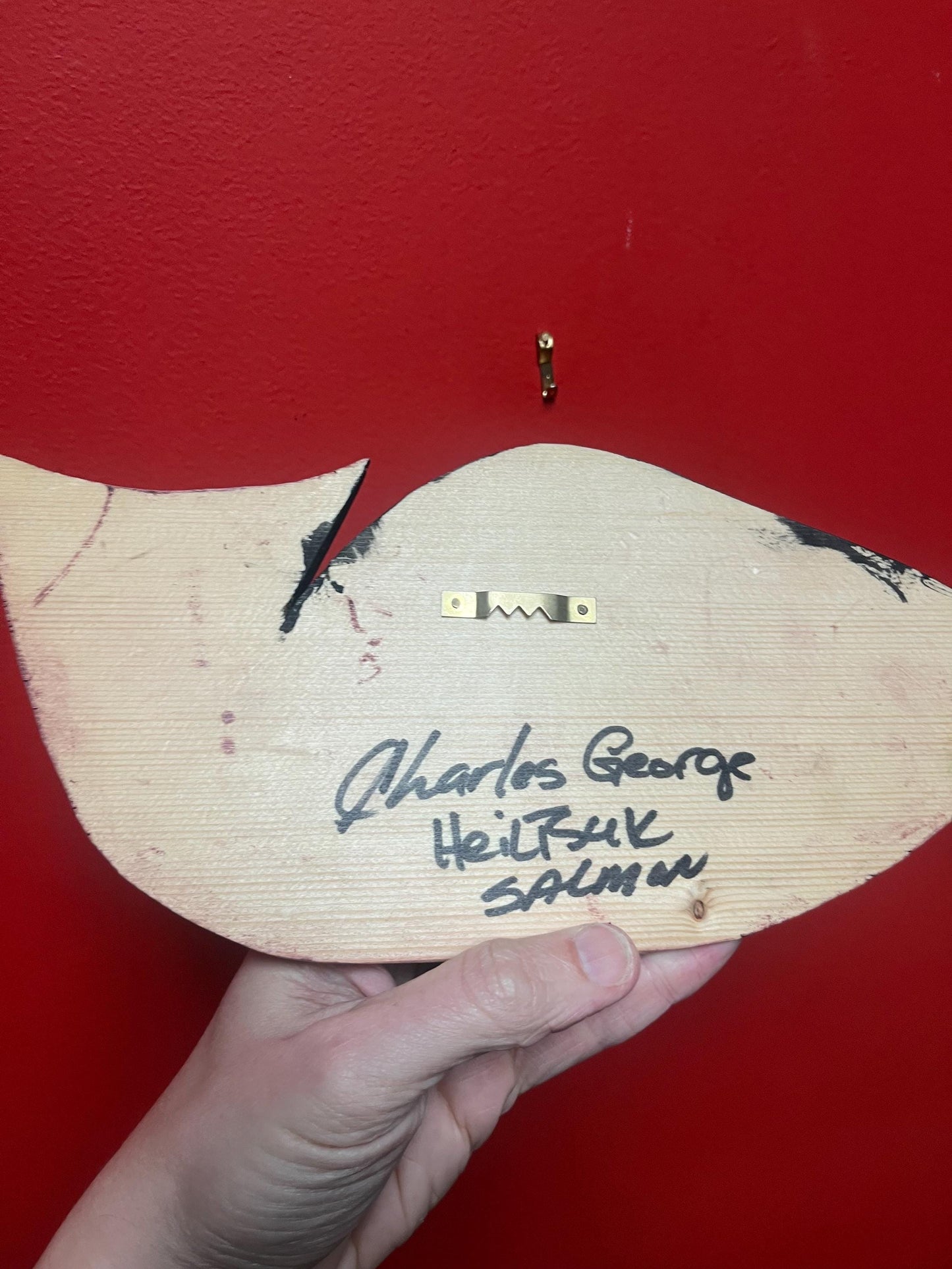 Lovely 12 inch long Charles George salmon plaque ready to hang - indigenous first nation Pacific Northwest Coast beauty