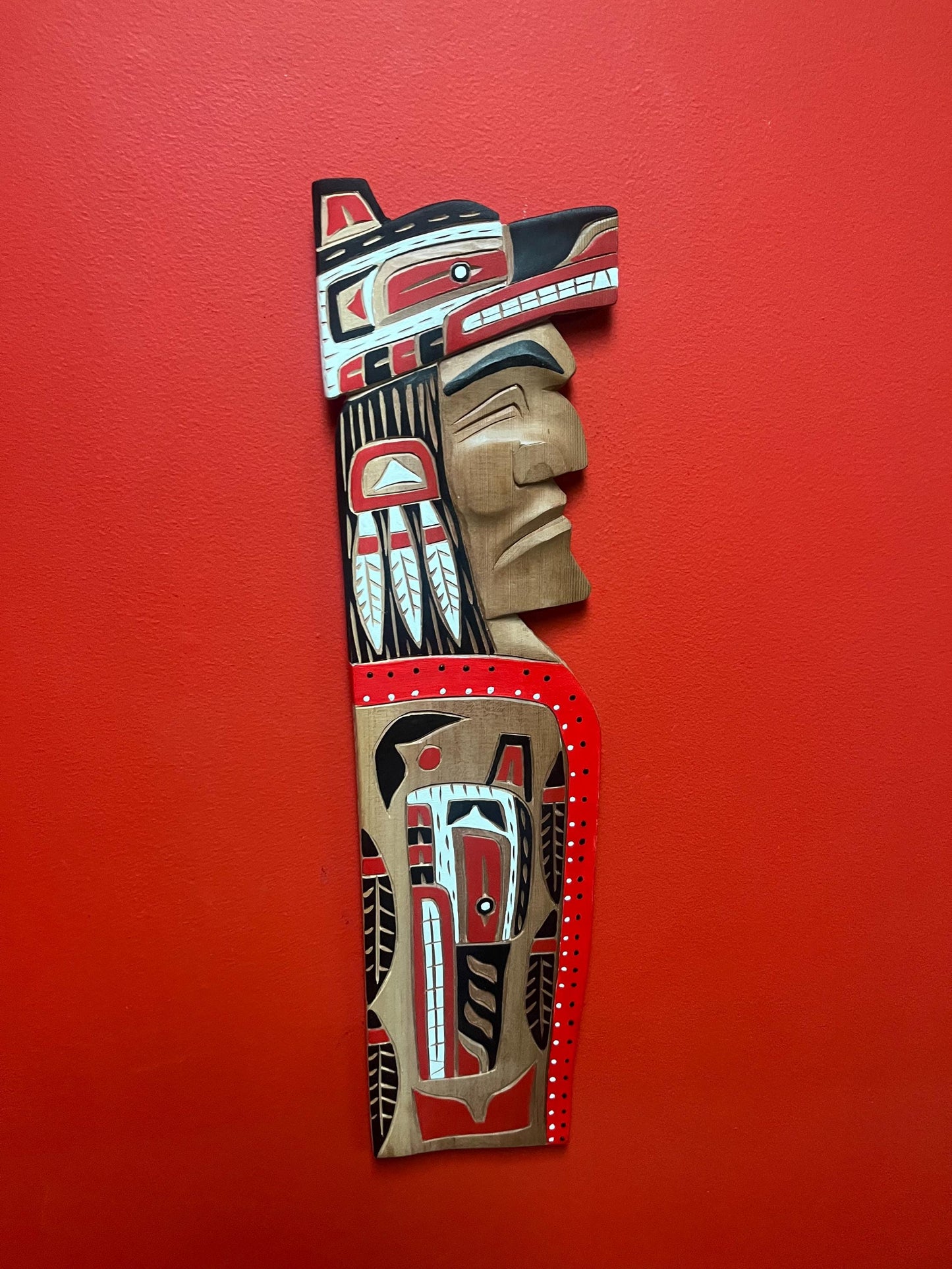 Stunning 23 x 7 wide wolf chief plaque by Brad Joseph jr Vancouver indigenous first nation Pacific north West Coast art ready to hang