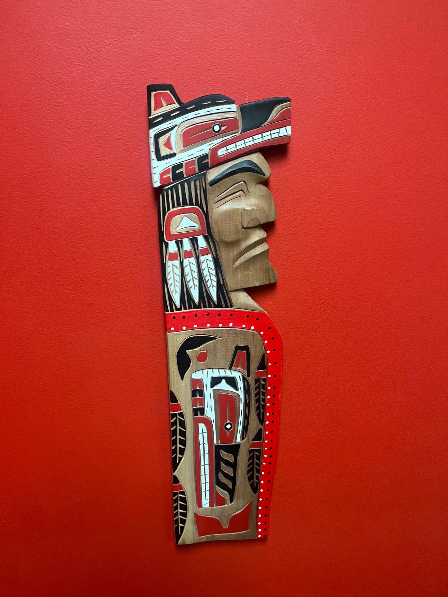 Stunning 23 x 7 wide wolf chief plaque by Brad Joseph jr Vancouver indigenous first nation Pacific north West Coast art ready to hang