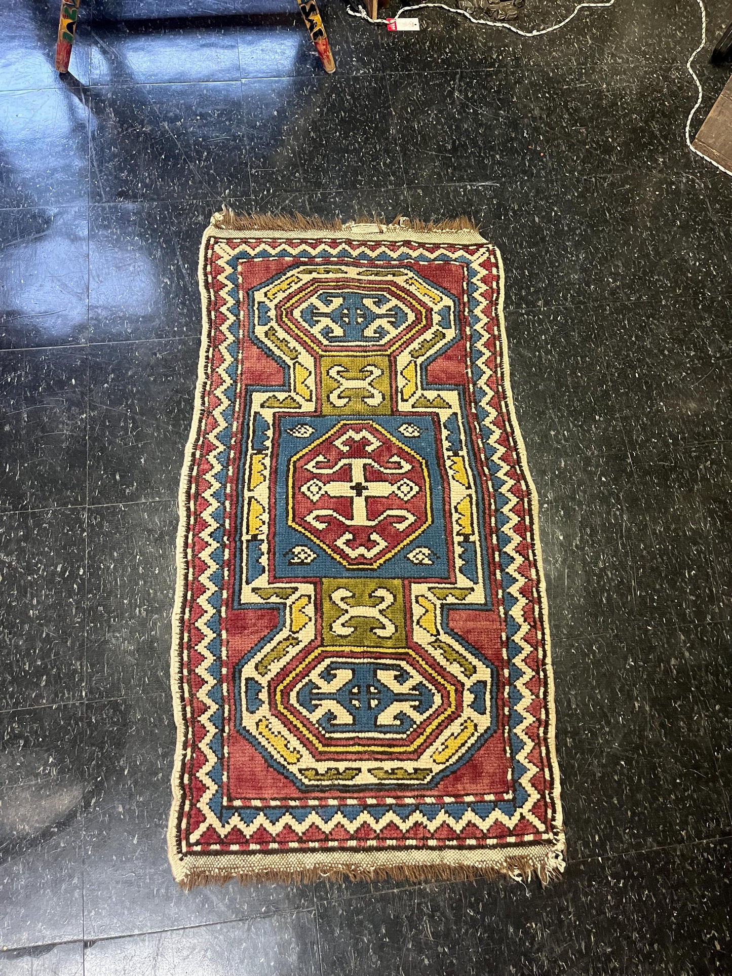 Wonderful 44 x 22 Middle Eastern late 19th century wool prayer rug tiny edges damage see photos amazing imagery and great value