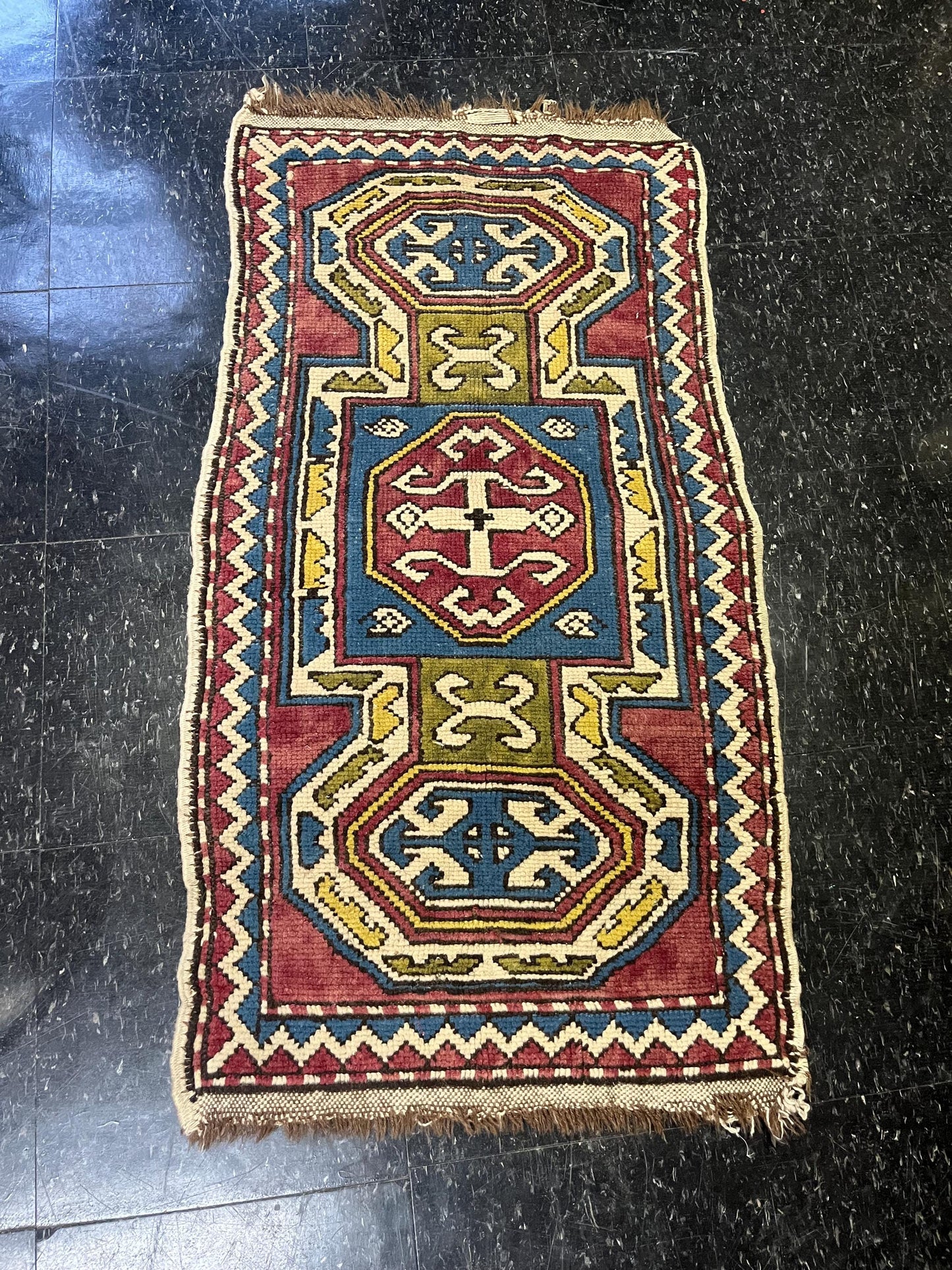 Wonderful 44 x 22 Middle Eastern late 19th century wool  prayer rug  tiny edges damage see photos  amazing imagery and great value