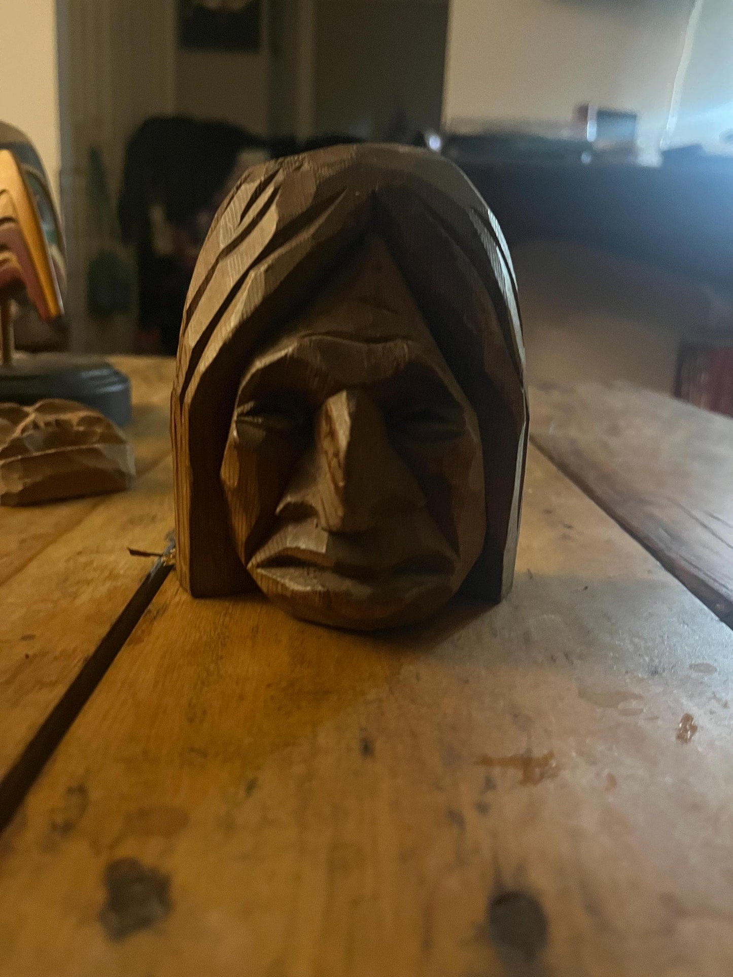 Lovely indigenous First Nations primitive 4 inch mask - signed  great value   ready to hang