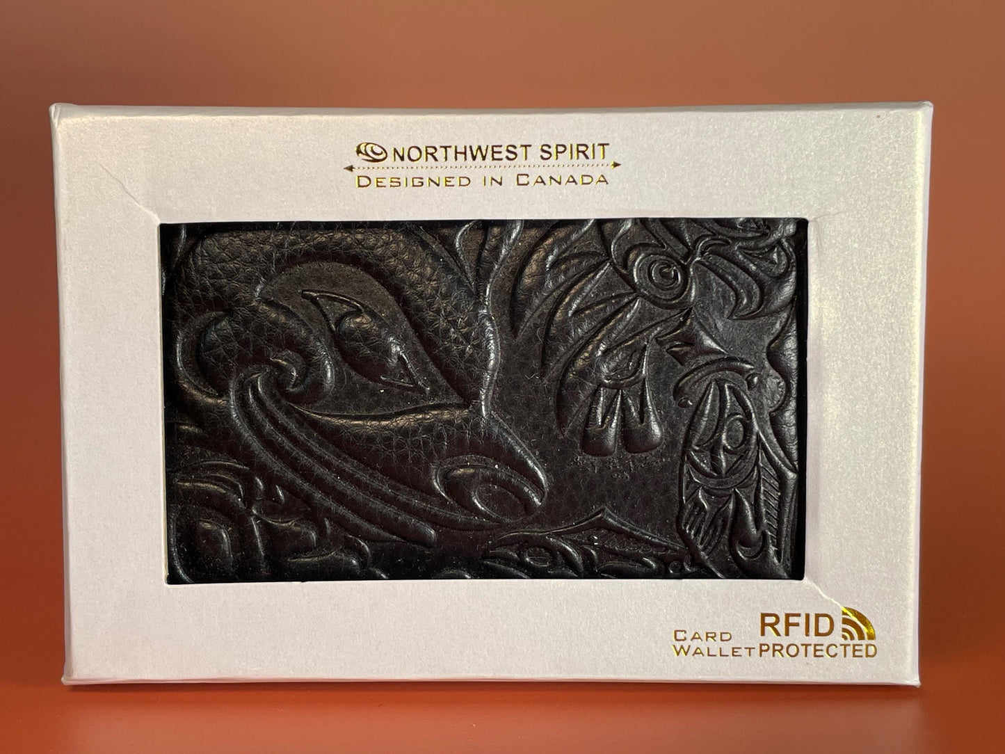 Genuine Leather wallet with design by coast Salish artist Douglas LaFortune