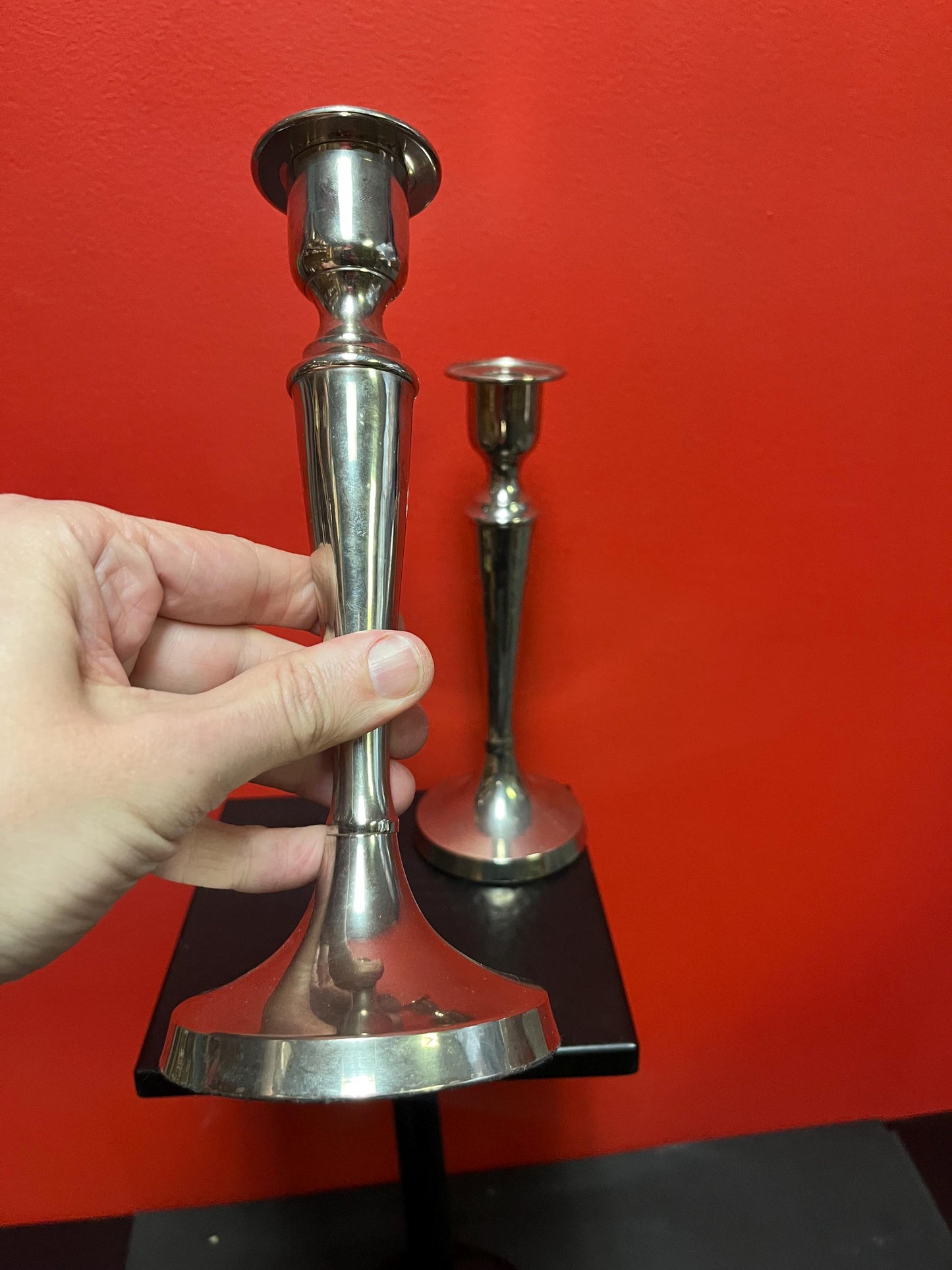 Pair of lovely English silver plated candlesticks in great condition and ready to gift or use  9 inches tall