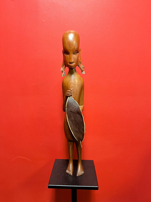 Beautiful 22 inch tall African statue of a warrior great look and stature  wow  1960s