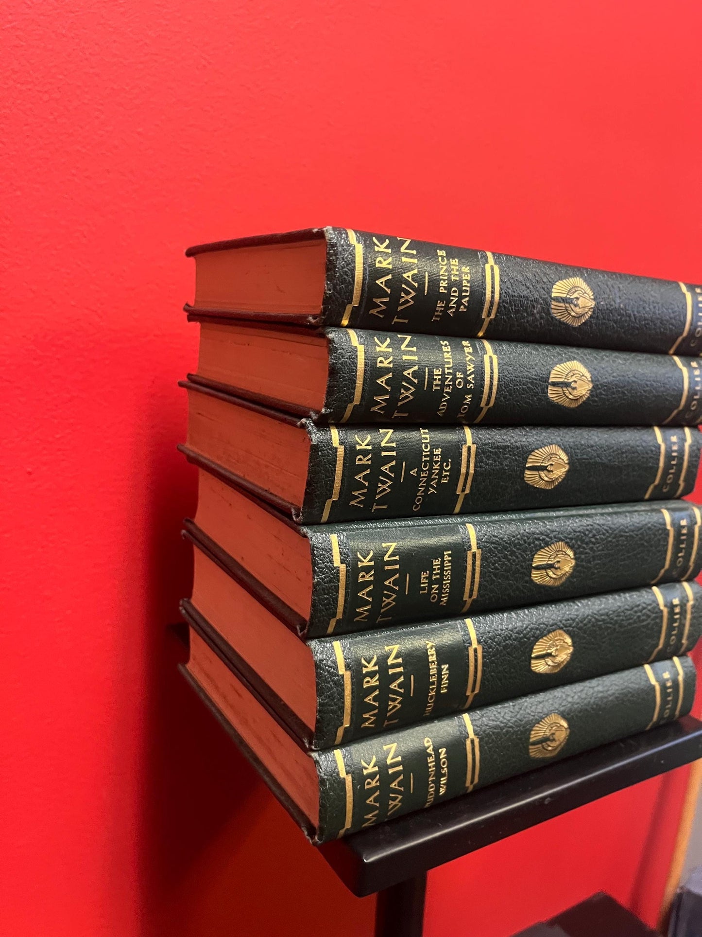 1921 antique set of leather bound Mark Twain books exceptional condition 6 titles wow perfect gift