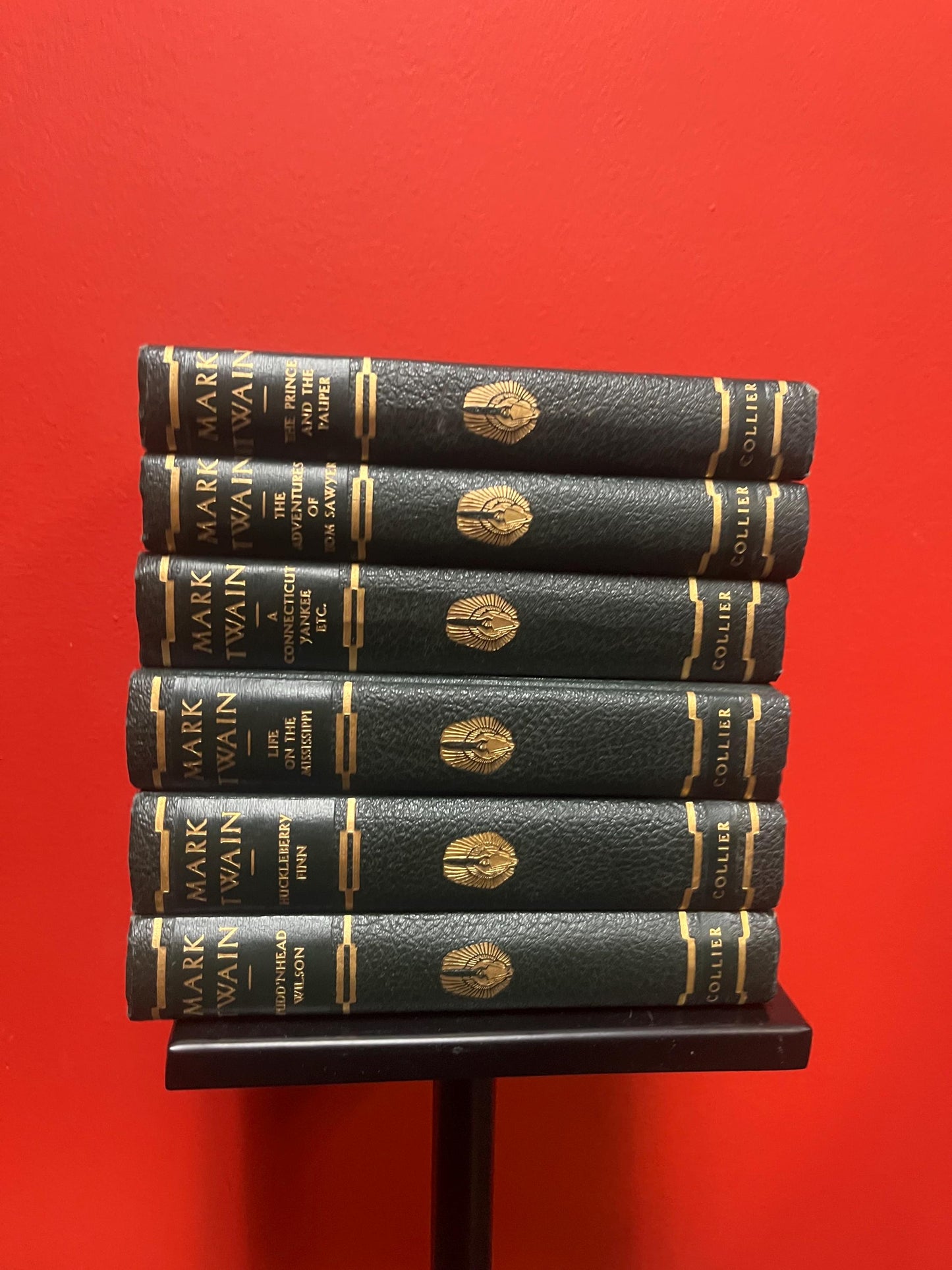 1921 antique set of leather bound Mark Twain books exceptional condition 6 titles wow perfect gift