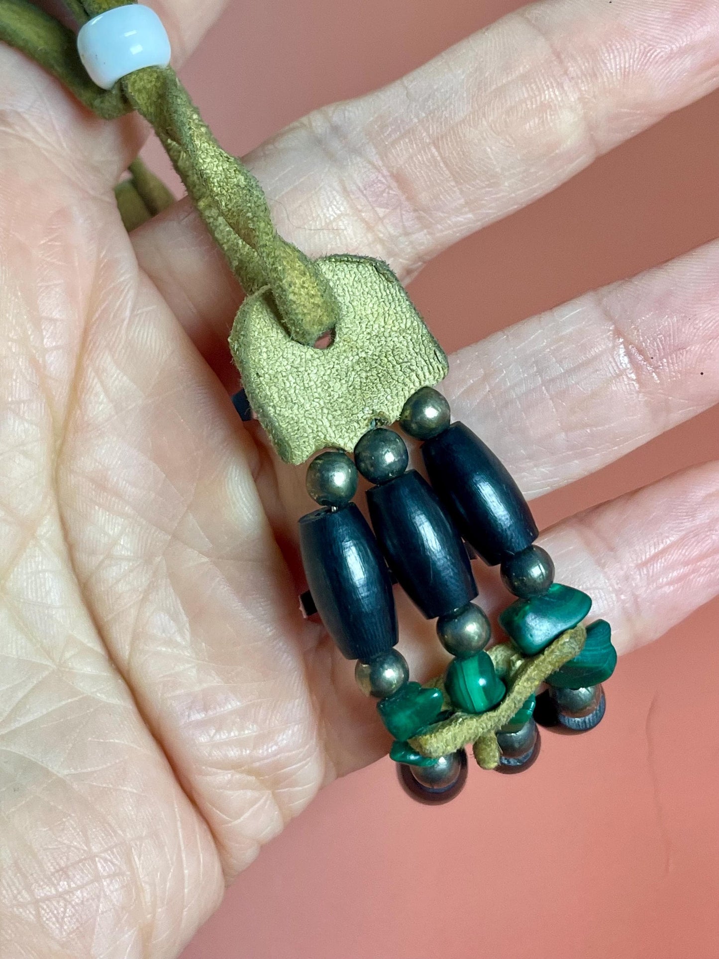 Cool Leather, Ebony wood and stone Bracelet