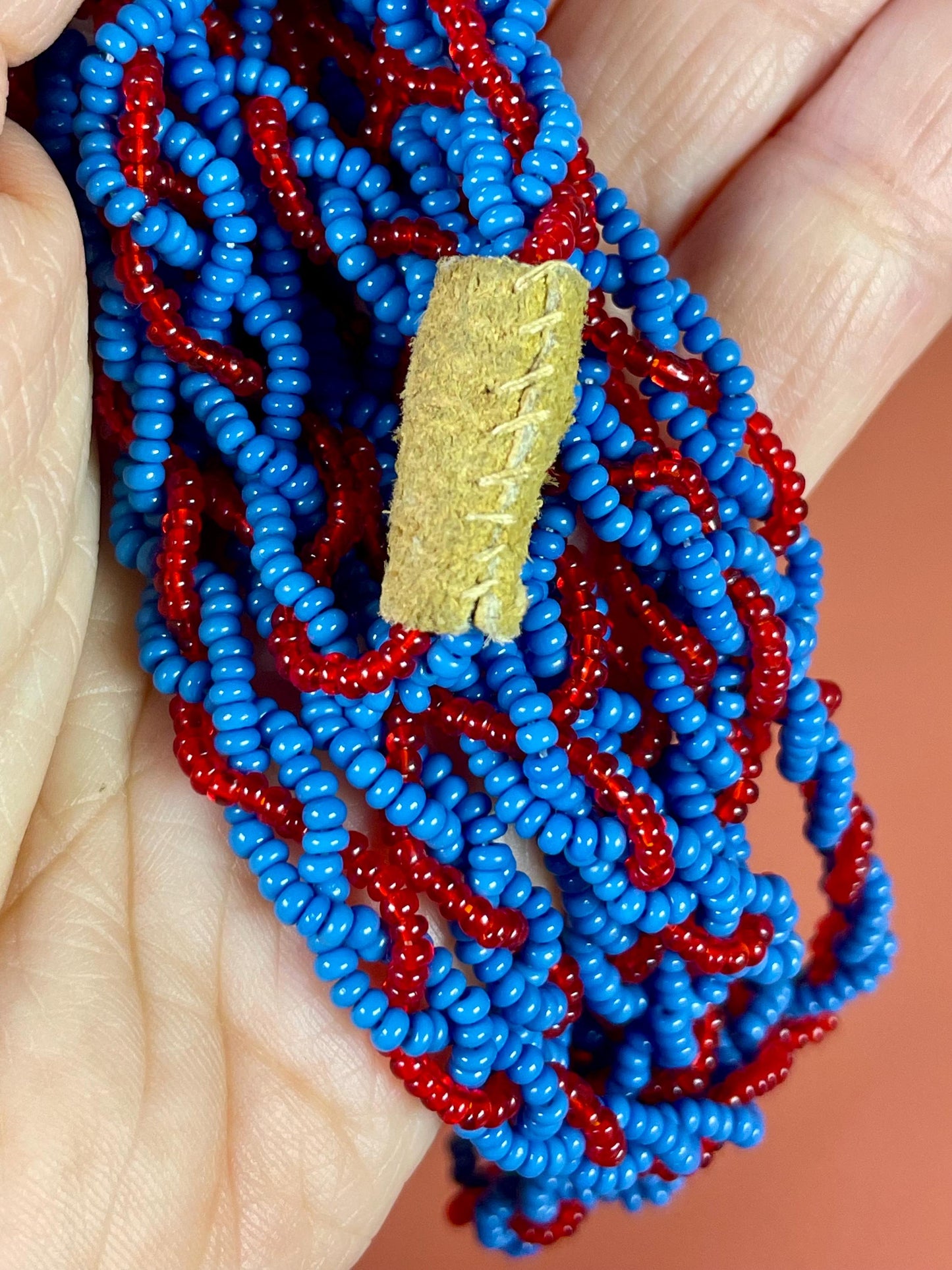 Native Long Bead and Leather Necklace