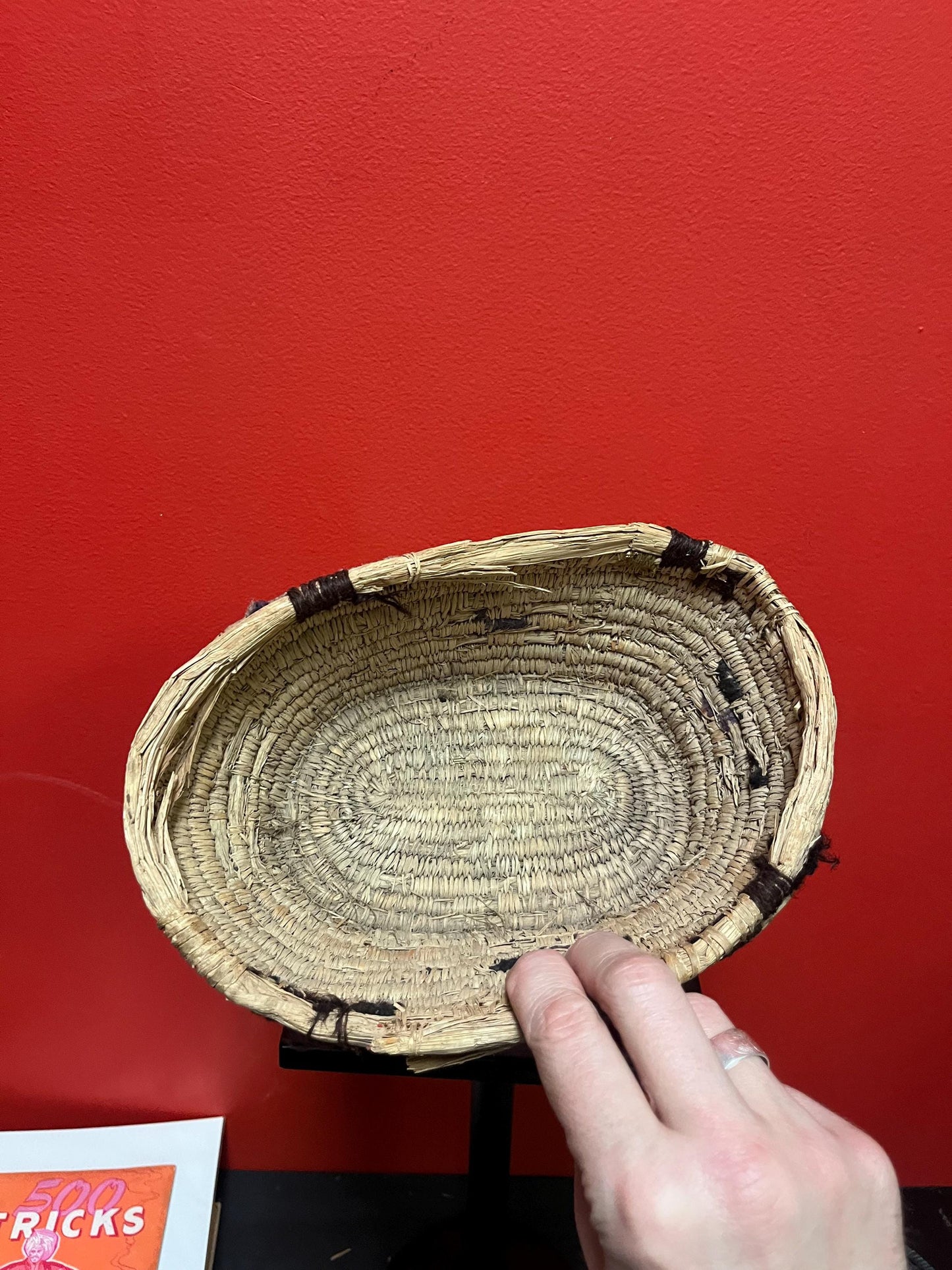 Lovely 10 x 7 x 4 high indigenous first nations basket not perfect but priced well