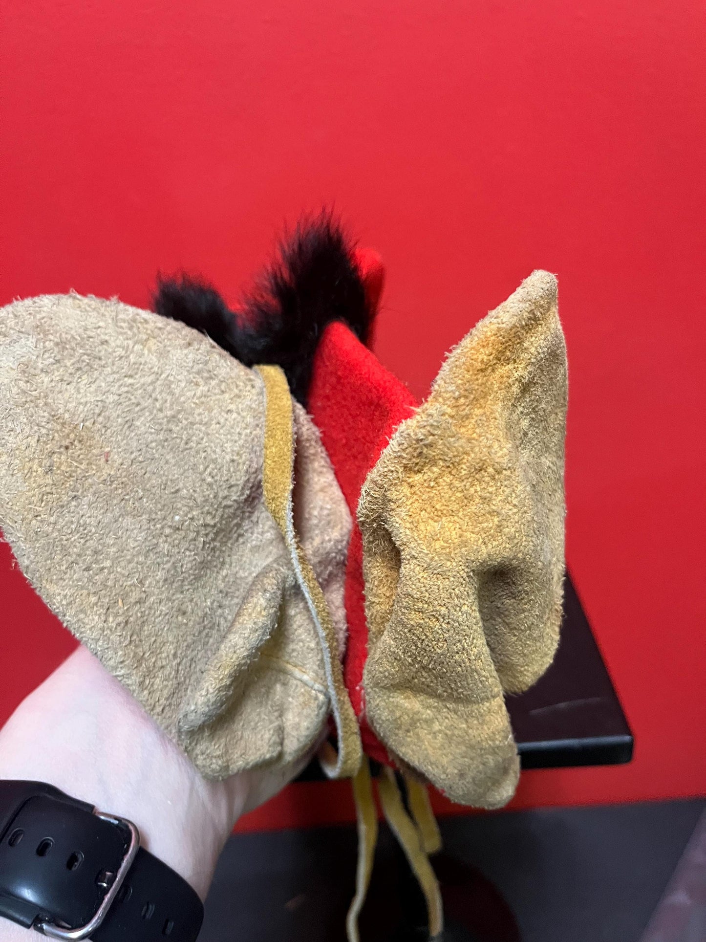 Small 5 inch long, indigenous First Nations leather and beaded moccasin shoes — good condition