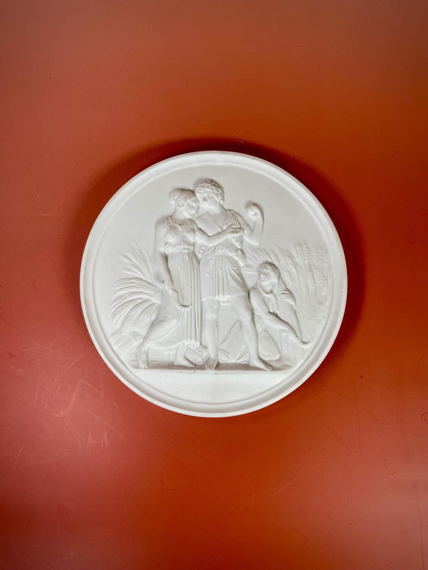 Vintage B&G Bing and Grondahl Parian Bisque Porcelain Round Wall Plaque Denmark