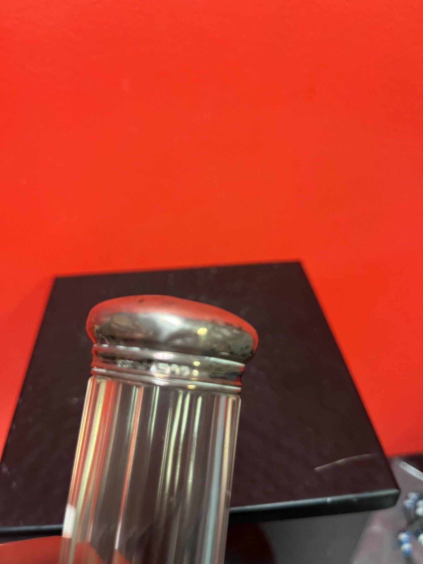 5 inch long English hallmarked sterling silver and crystal perfume bottle Good condition