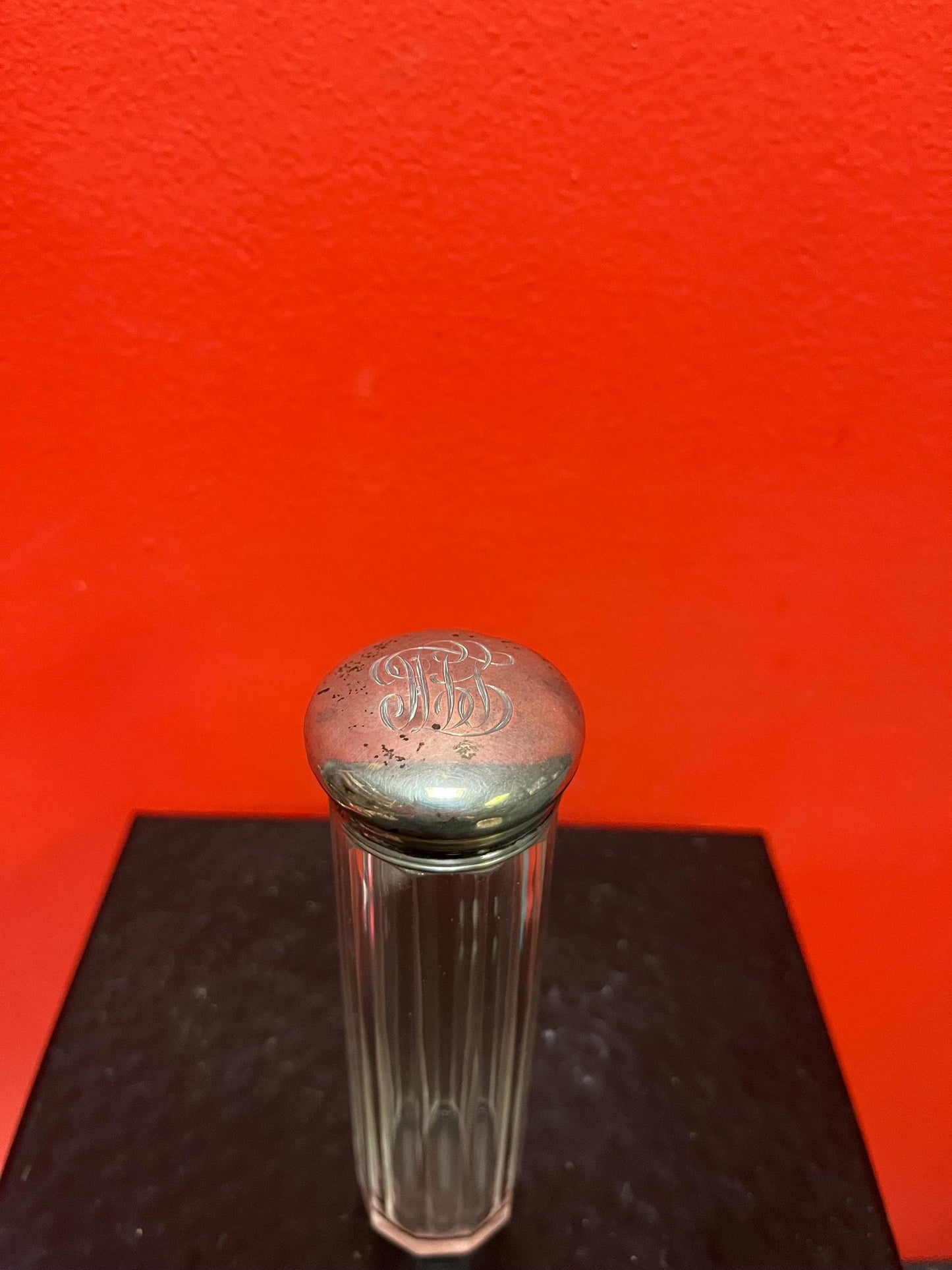 5 inch long English hallmarked sterling silver and crystal perfume bottle Good condition