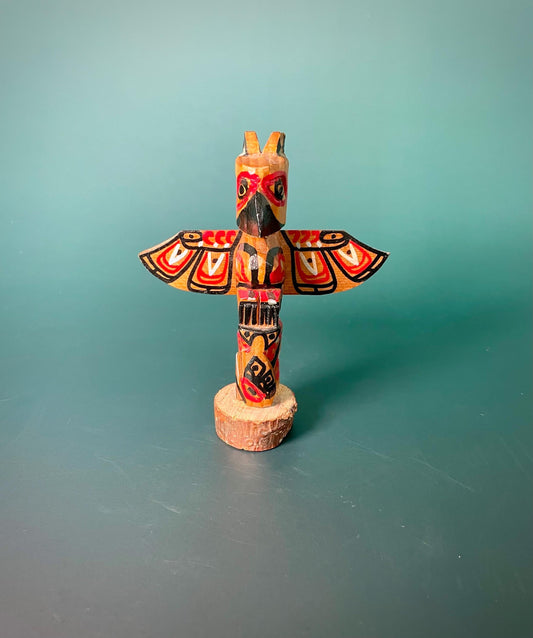 Hand-Carved Hand-Painted Indigenous Totem  4.5 inch with 4 inch Wingspan