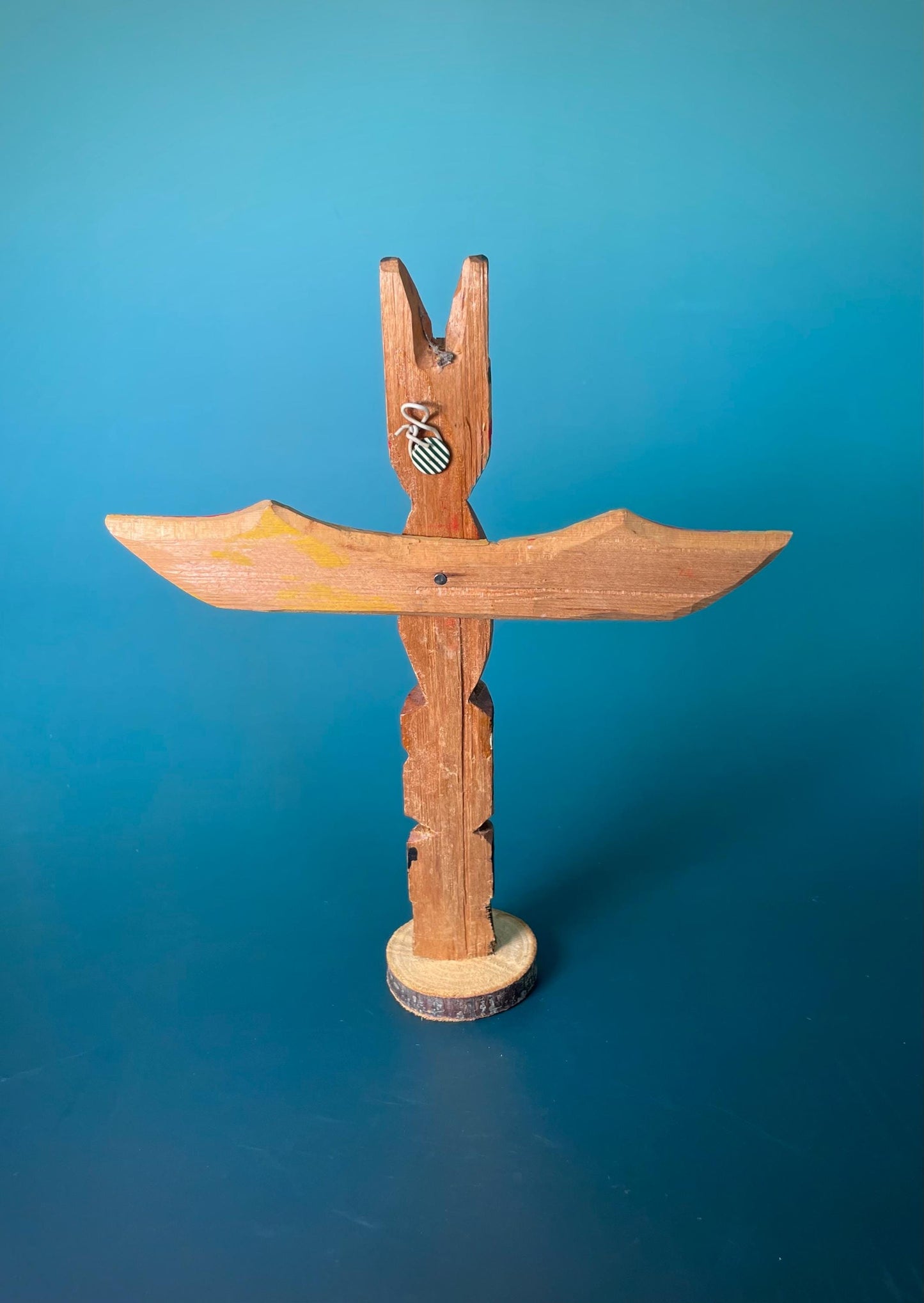 Hand-Carved Hand-Painted Indigenous Totem  9 inches Tall with 7inch Wingspan