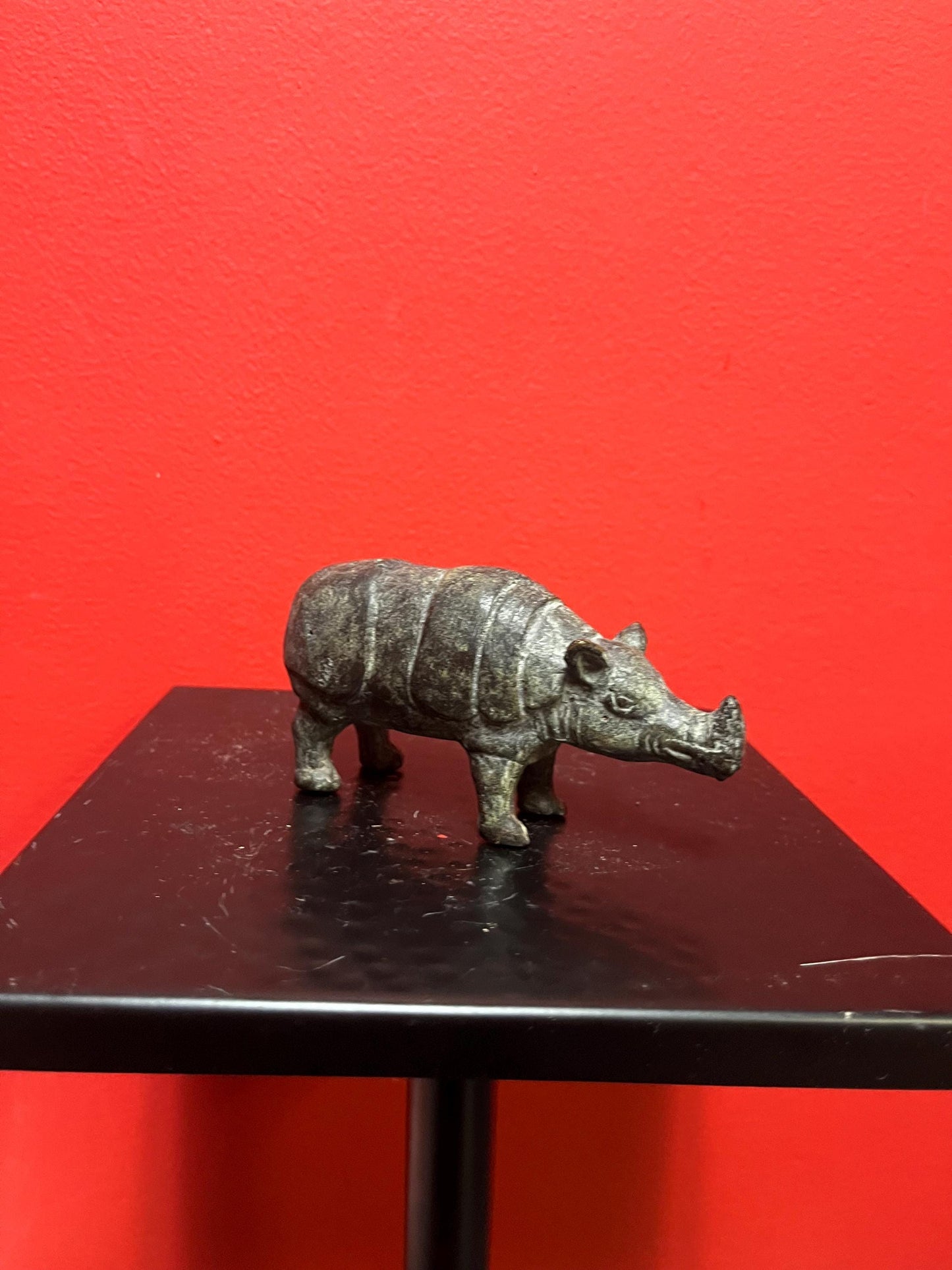Fabulous 5 inch long old Chinese bronze rhinoceros wonderful patina value priced