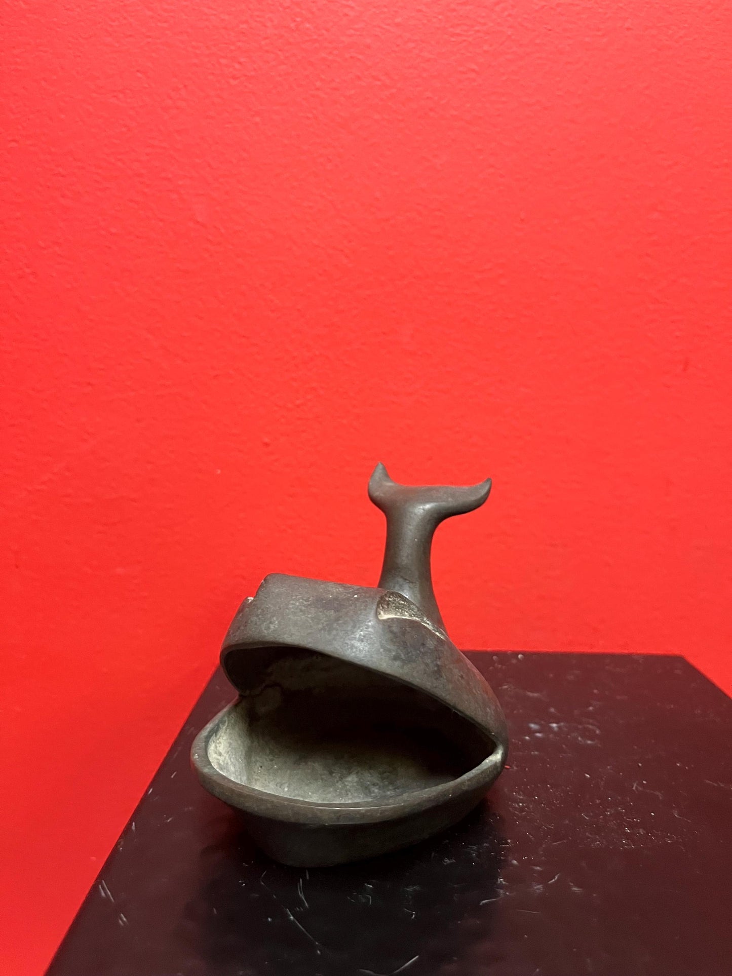 Beautiful 5 inch long antique bronze whale ashtray or ornament great patina moby dick vibes