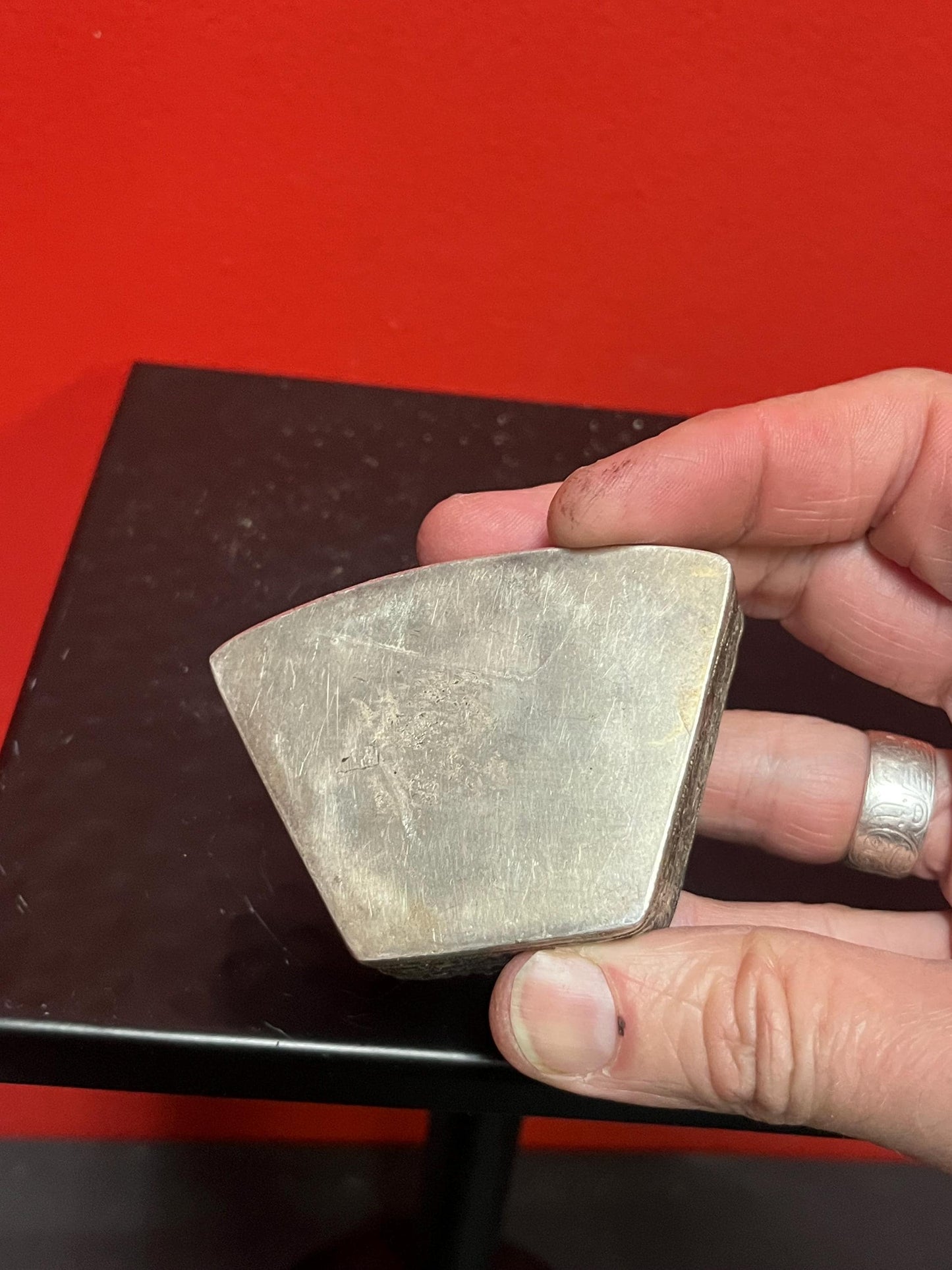 cool 3 inch Asian untested silver and porcelain koi box