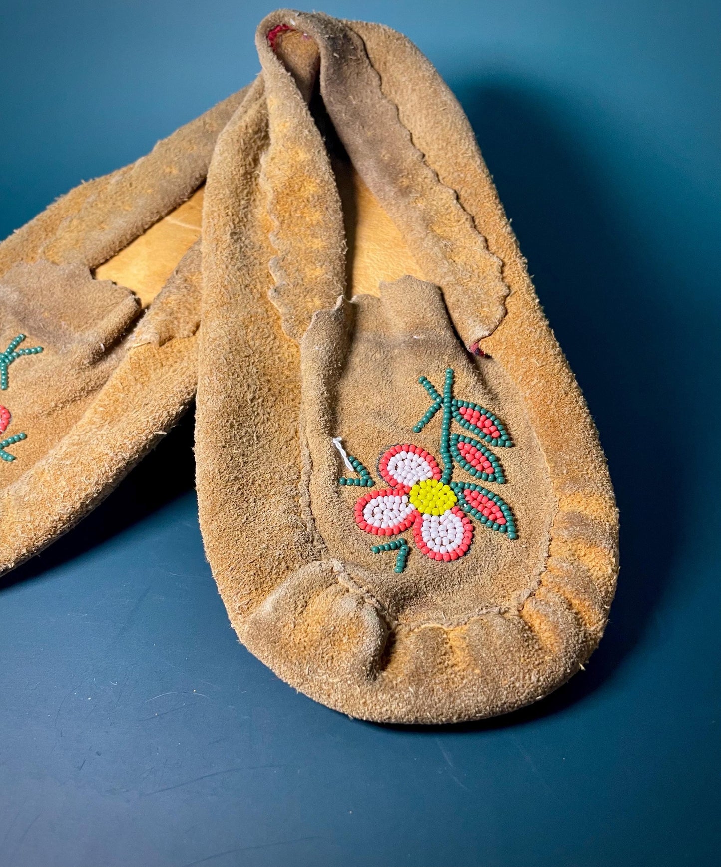 Handcrafted Indigenous Leather Moccasins with Hand-Beaded Detailing