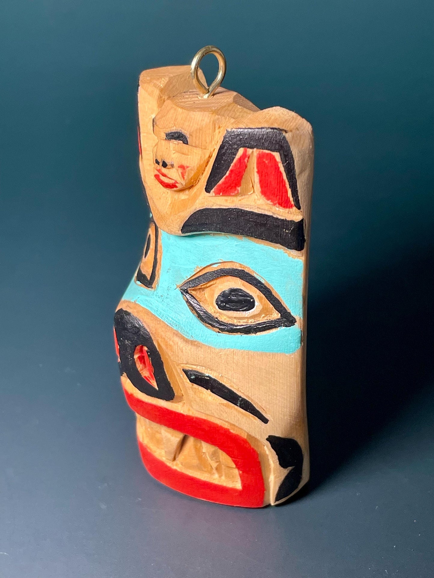 Hand-Carved and Painted Wooden Pendant by Artist Brad Joseph Jr.  4 H x 2.25 W