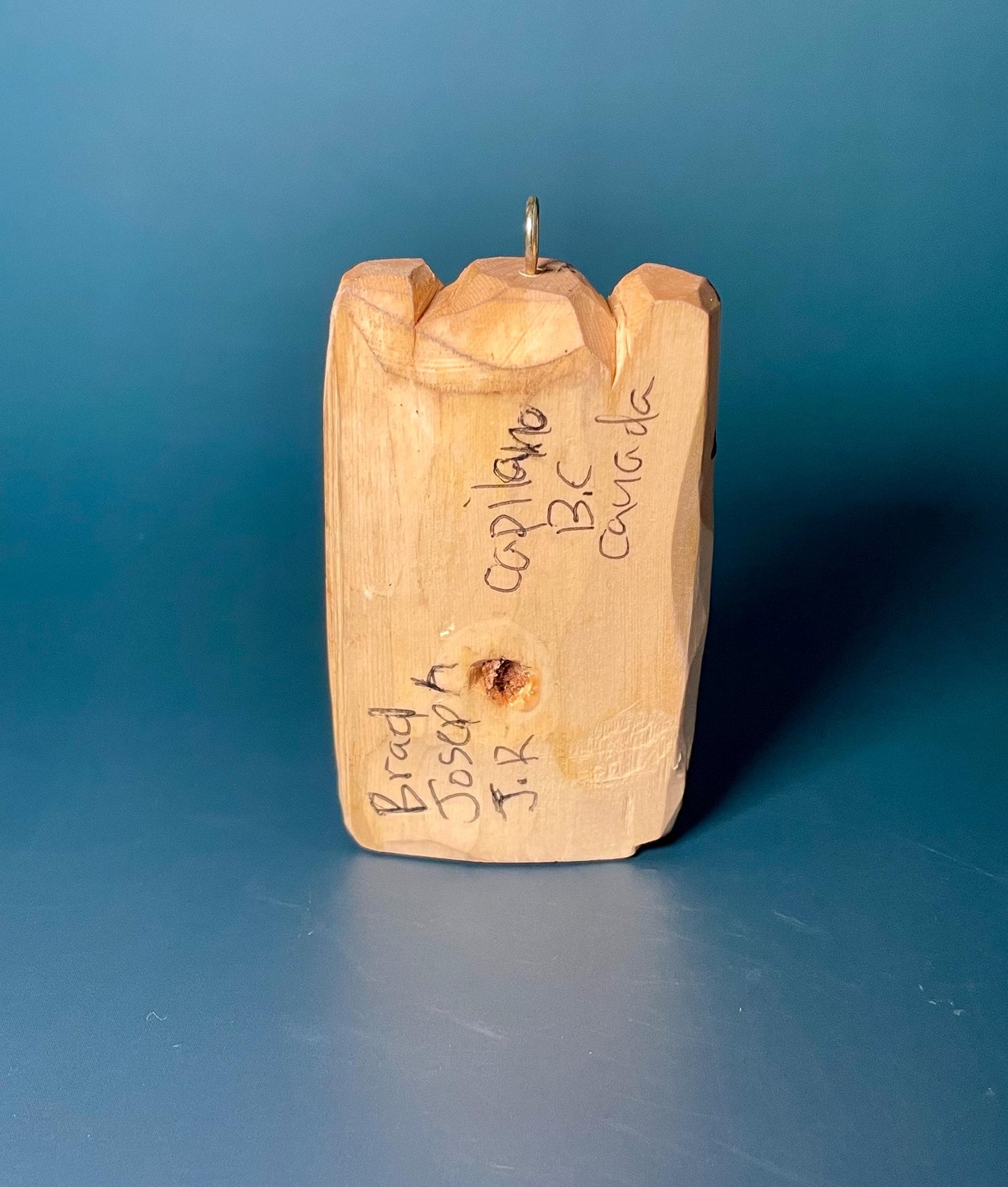 Hand-Carved and Painted Wooden Pendant by Artist Brad Joseph Jr.  4 H x 2.25 W