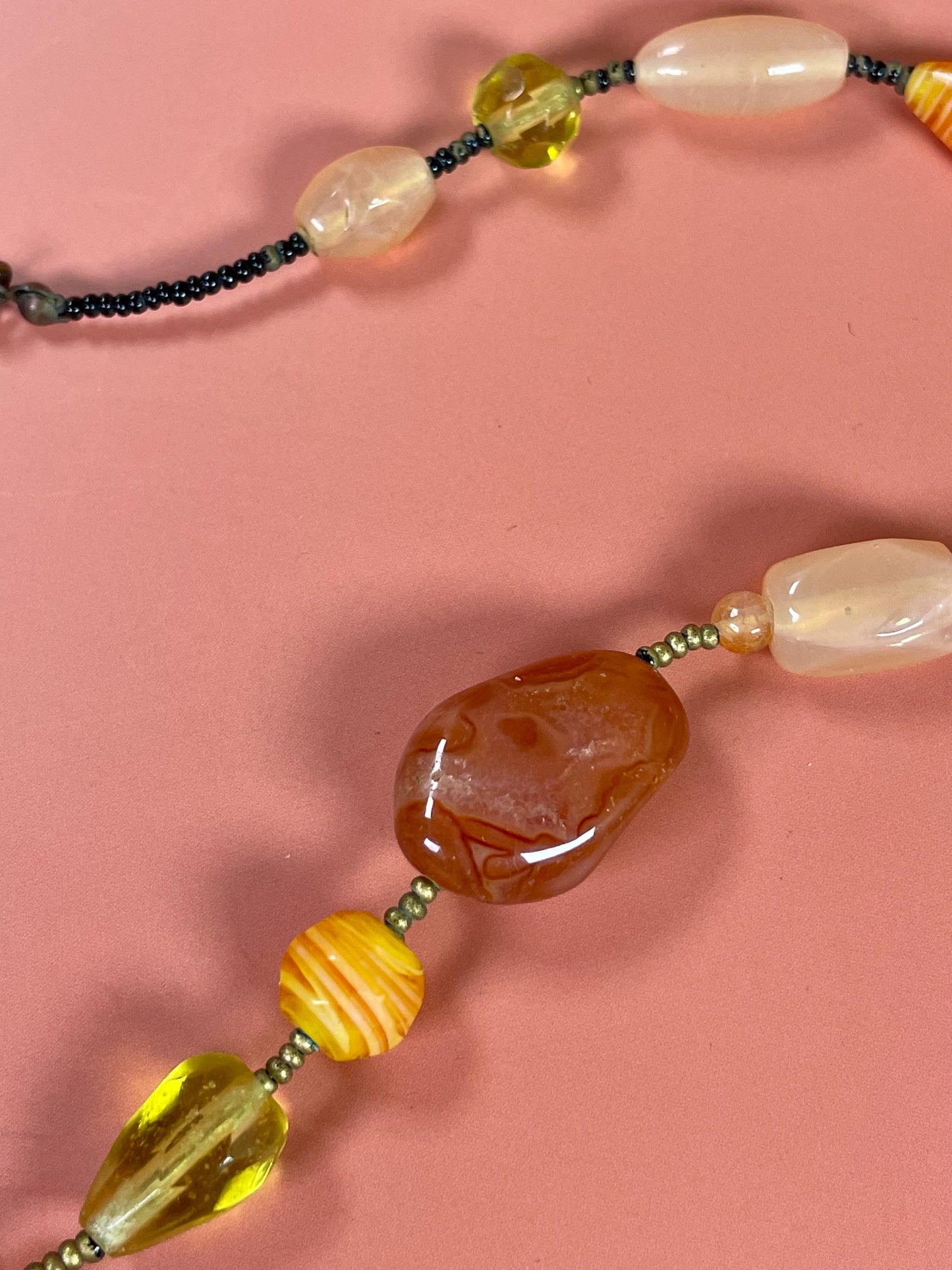 Glass and Polished Stone Bead Necklace