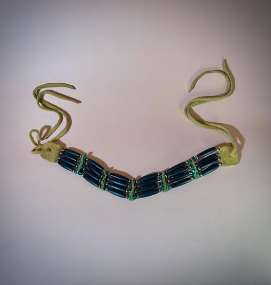 Cool Leather, Ebony, Wood and stone Necklace