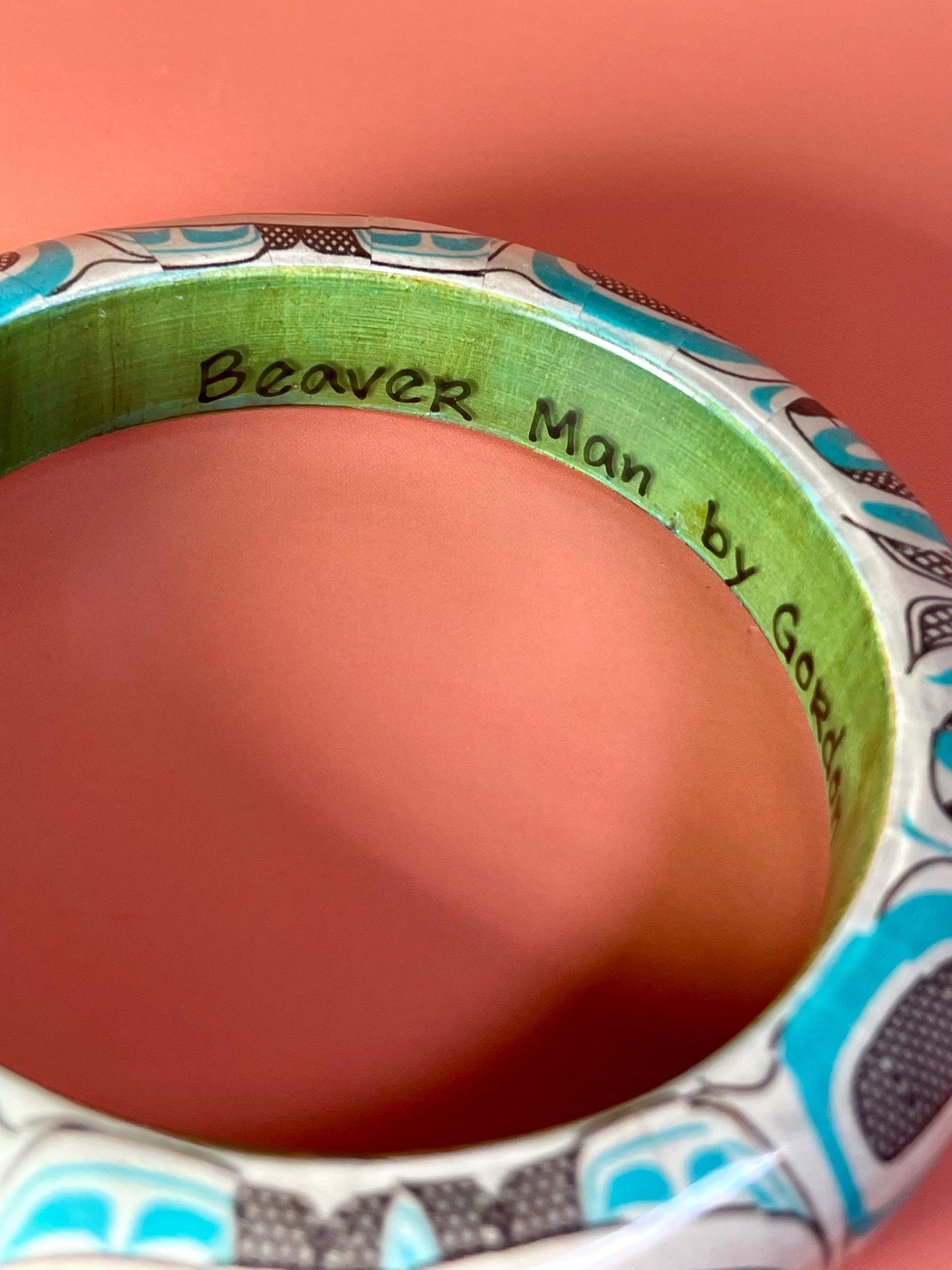 Haida Beaver Man Design Wood Bangle by Gordon White  3.5 Signed Collectible