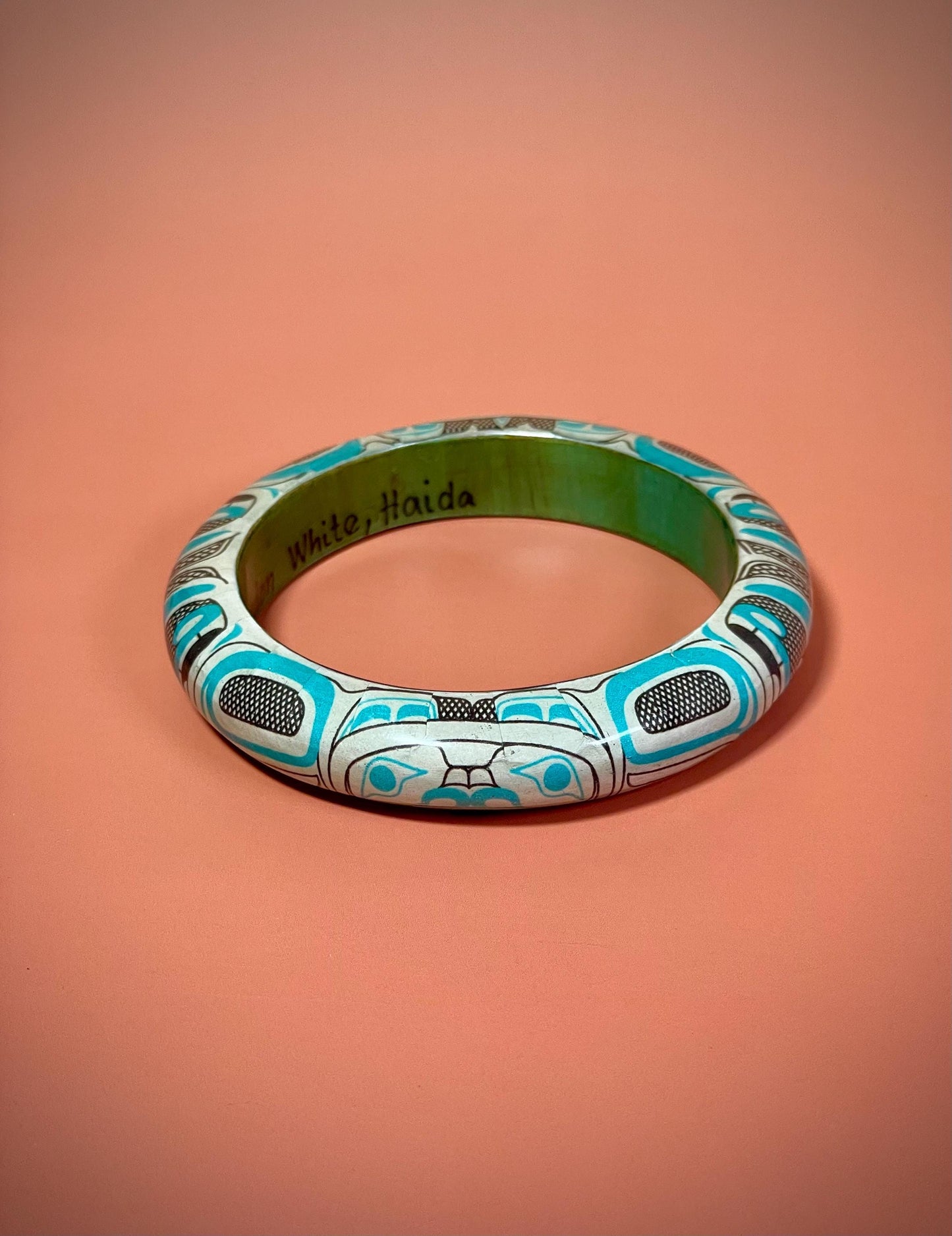 Haida Beaver Man Design Wood Bangle by Gordon White  3.5 Signed Collectible