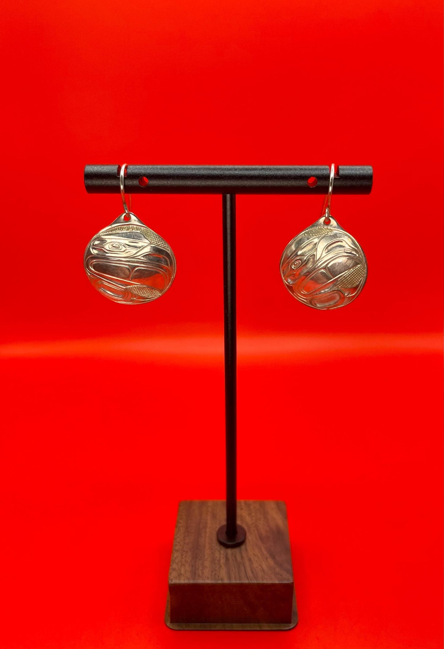 Fabulous indigenous first nations Pacific Northwest coast Walter Davidson sterling handmade earrings - wow  1.5 inches long