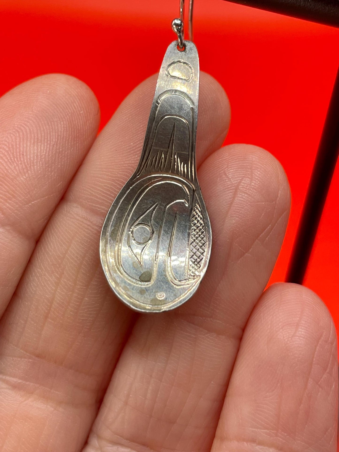 Beautiful indigenous first nations Tony Hunt sterling silver otter earrings