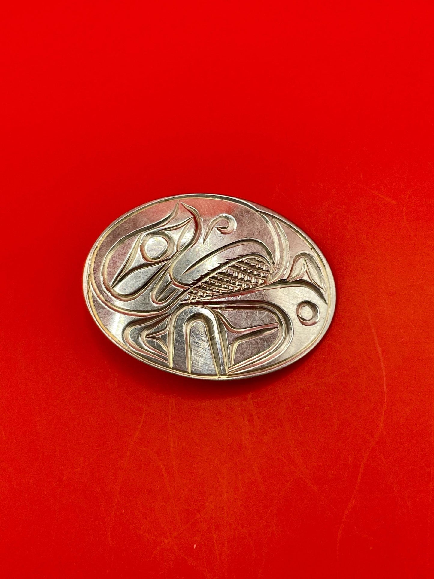 Stunning Indigenous First Nations pacific northwest coast raven pendant brooch by Paddy Seaweed great detail great gift