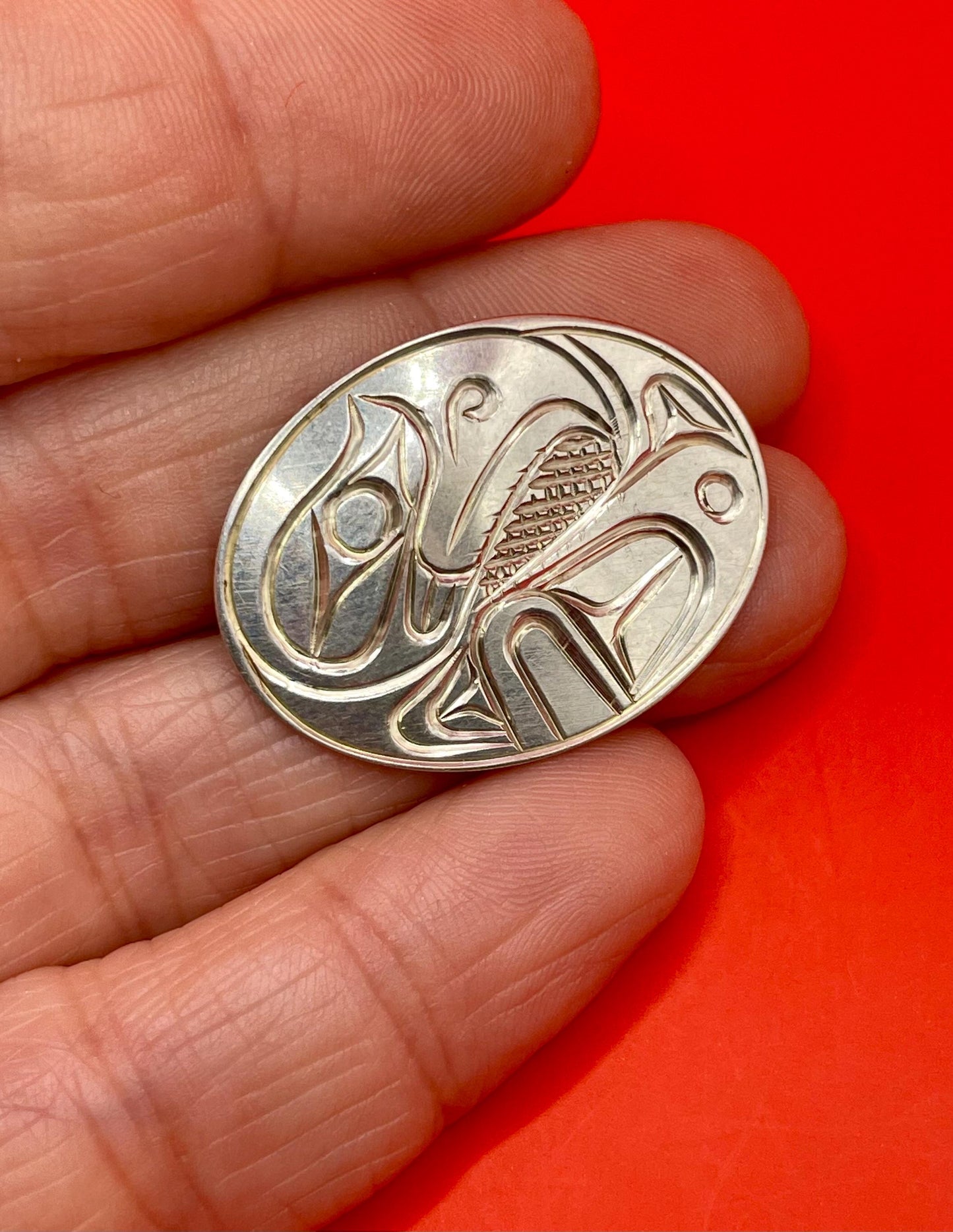Stunning Indigenous First Nations pacific northwest coast raven pendant brooch by Paddy Seaweed great detail great gift