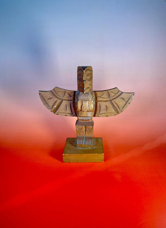 Cedar Carved Totem signed by Squamish Indian Band artist Gideon Billy